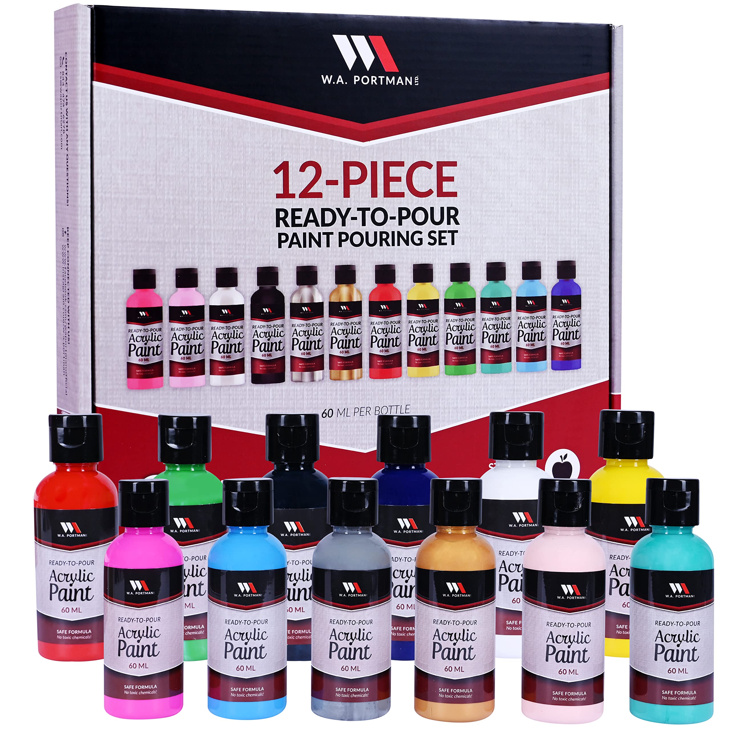 Buy WA Portman 12 Piece Ready to Pour Paint Pouring Kit 2 oz Bottles