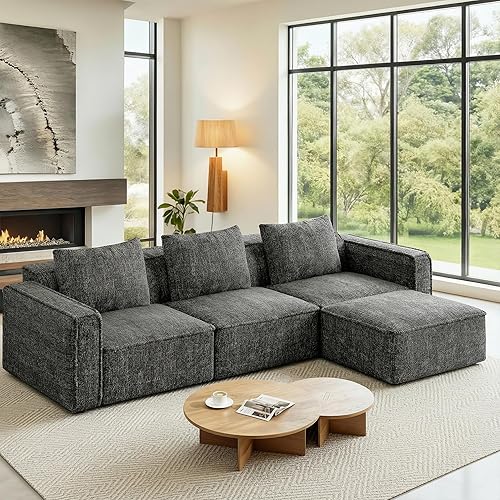 Sofá modular seccional, cómodo sofá de nube de 103 pulgadas, sofás seccionales para sala de estar, sofá moderno en forma de L con otomana móvil,