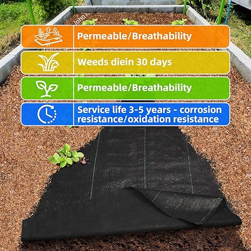 Miniatura 10 de LAVEVE Tela de barrera de malezas de 3 x 100 pies, tapete de control de malas hierbas de alta calidad de 3.2 onzas, cubierta de suelo para