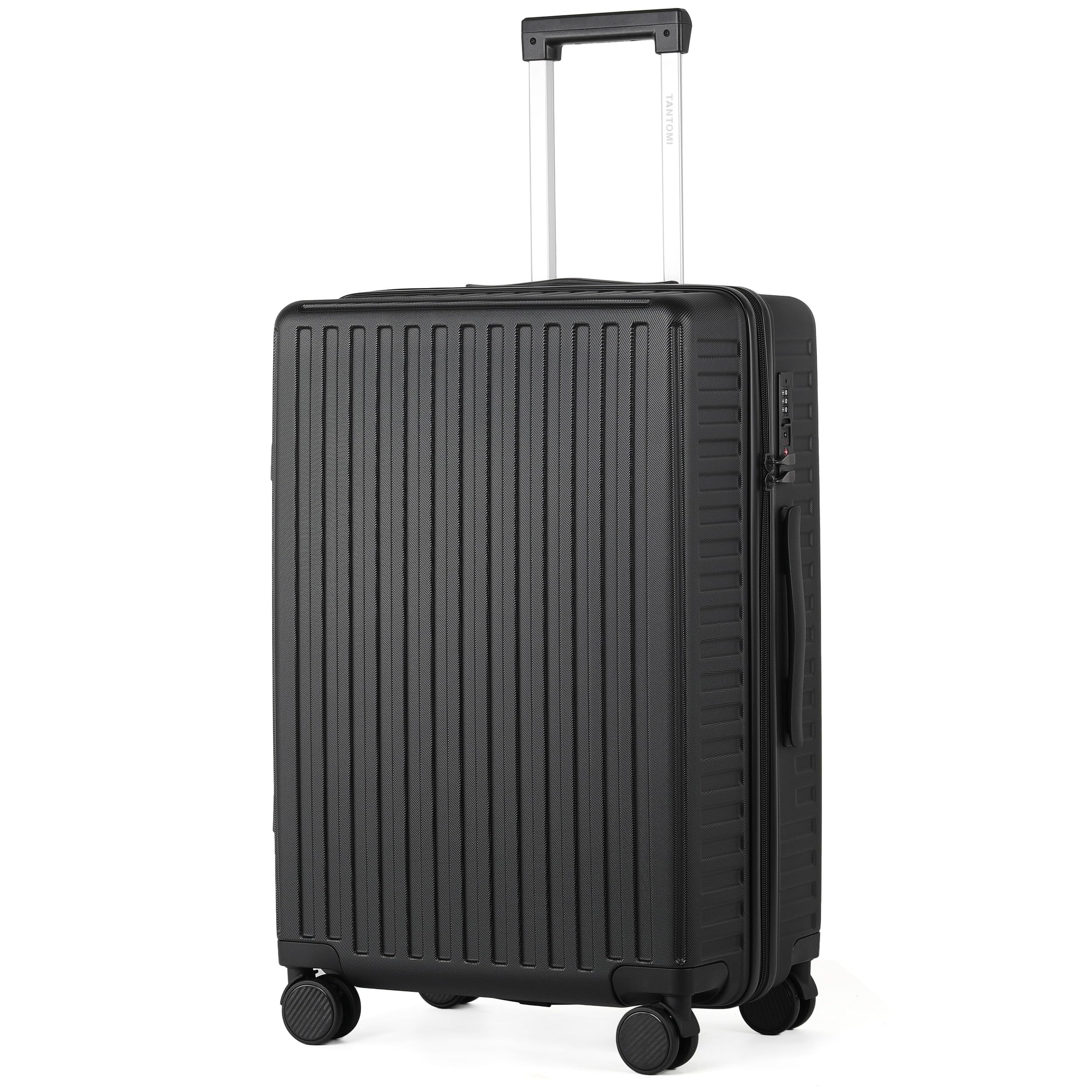 TANTOMI Koffer Mittelgroß, 24 Zoll Hartschalenkoffer, Leichter ABS-Rollkoffer, Reisekoffer mit 4×360°-Rollen, TSA-Schloss (Schwarz, 65L)