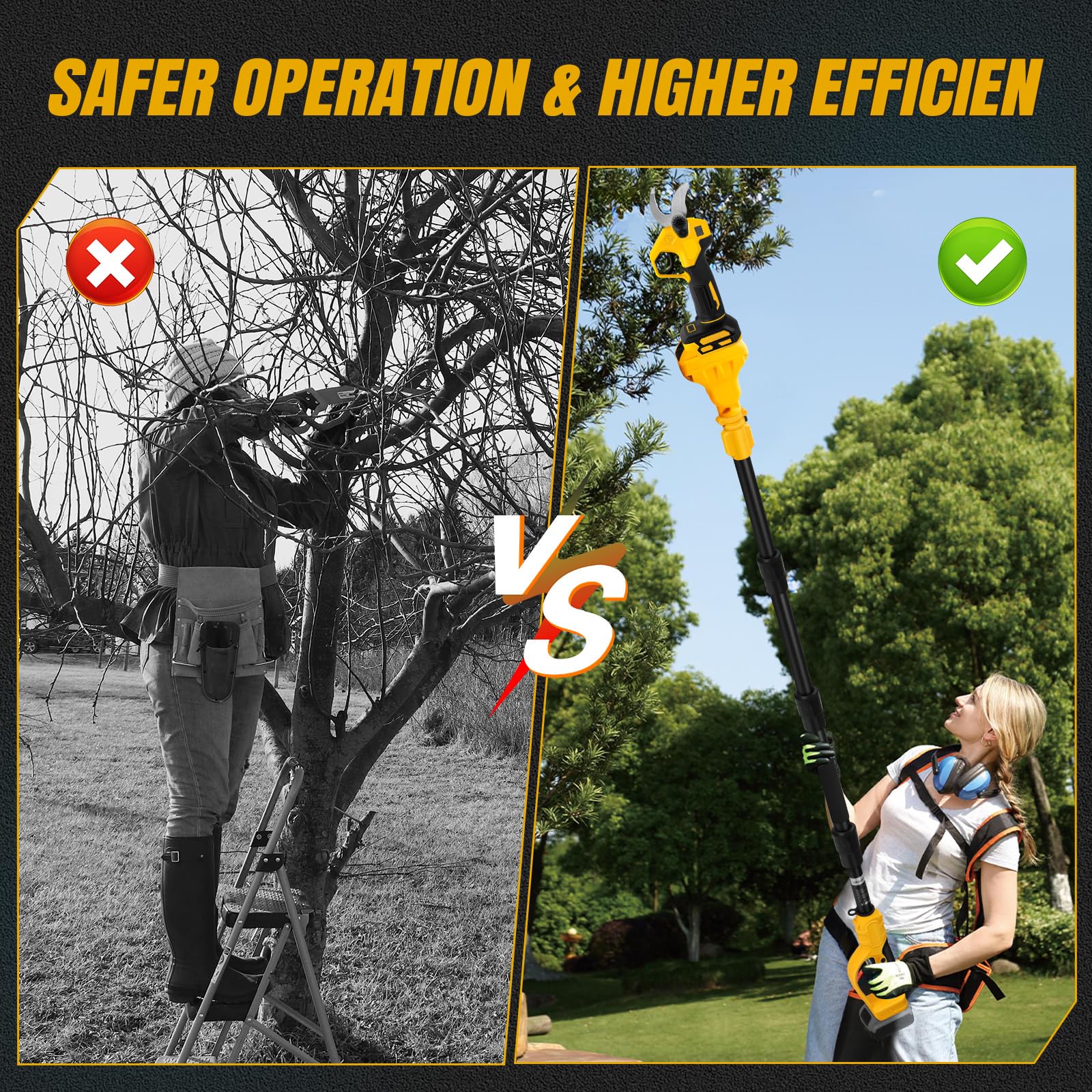 Tijeras de podar con batería compatibles con Dewalt 20 V, tijeras de podar eléctricas 2 en 1 con barra de extensión de 2 m, diámetro de corte máximo de 30 mm, pantalla LCD, tijeras de podar