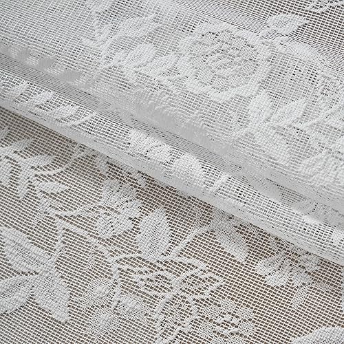 Miniatura 10 de FINECITY Cortinas de encaje blanco de 54 pulgadas de largo para dormitorio, juego de 2 paneles de cortinas traslúcidas de encaje con patrón floral