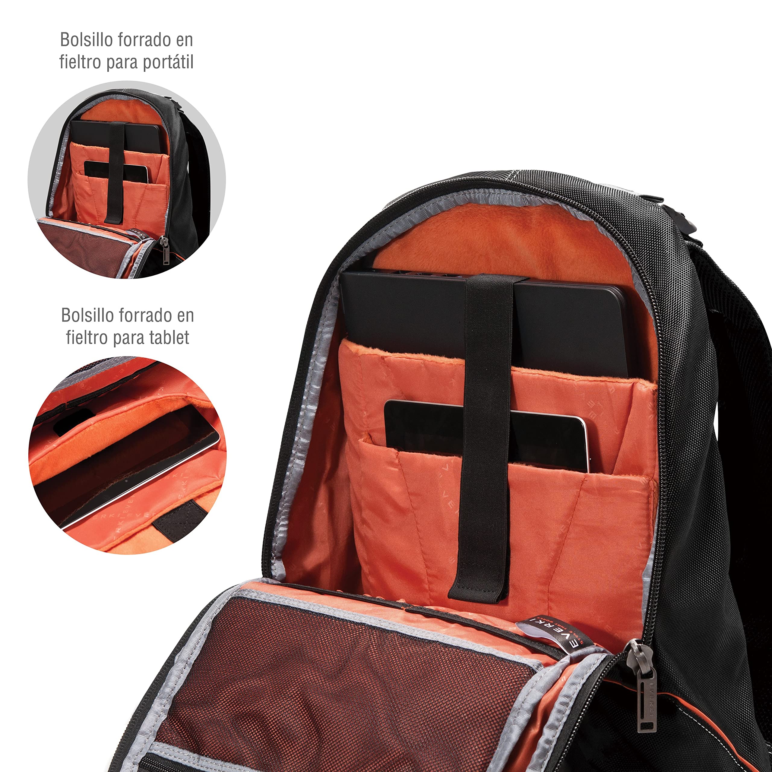 Everki Glide mochila para portátil 17,3" para mujer y hombre – robusta y repelente al agua, con tiras reflectantes para estudios, viaje o moto – Negro (EKP129)