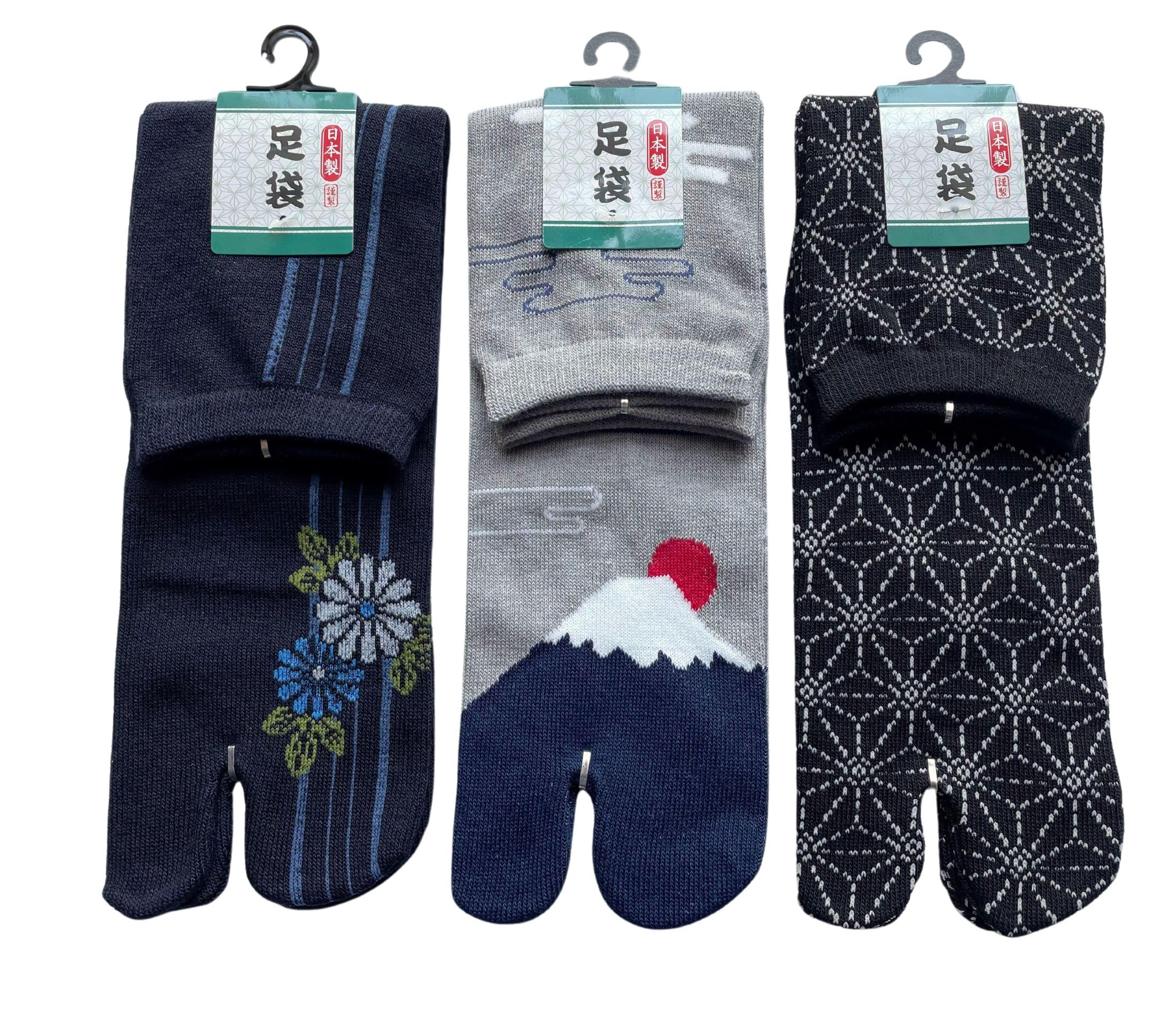 Japanese Tabi Socks Men 3 Pairs Set Traditional Patterns Made in Japan