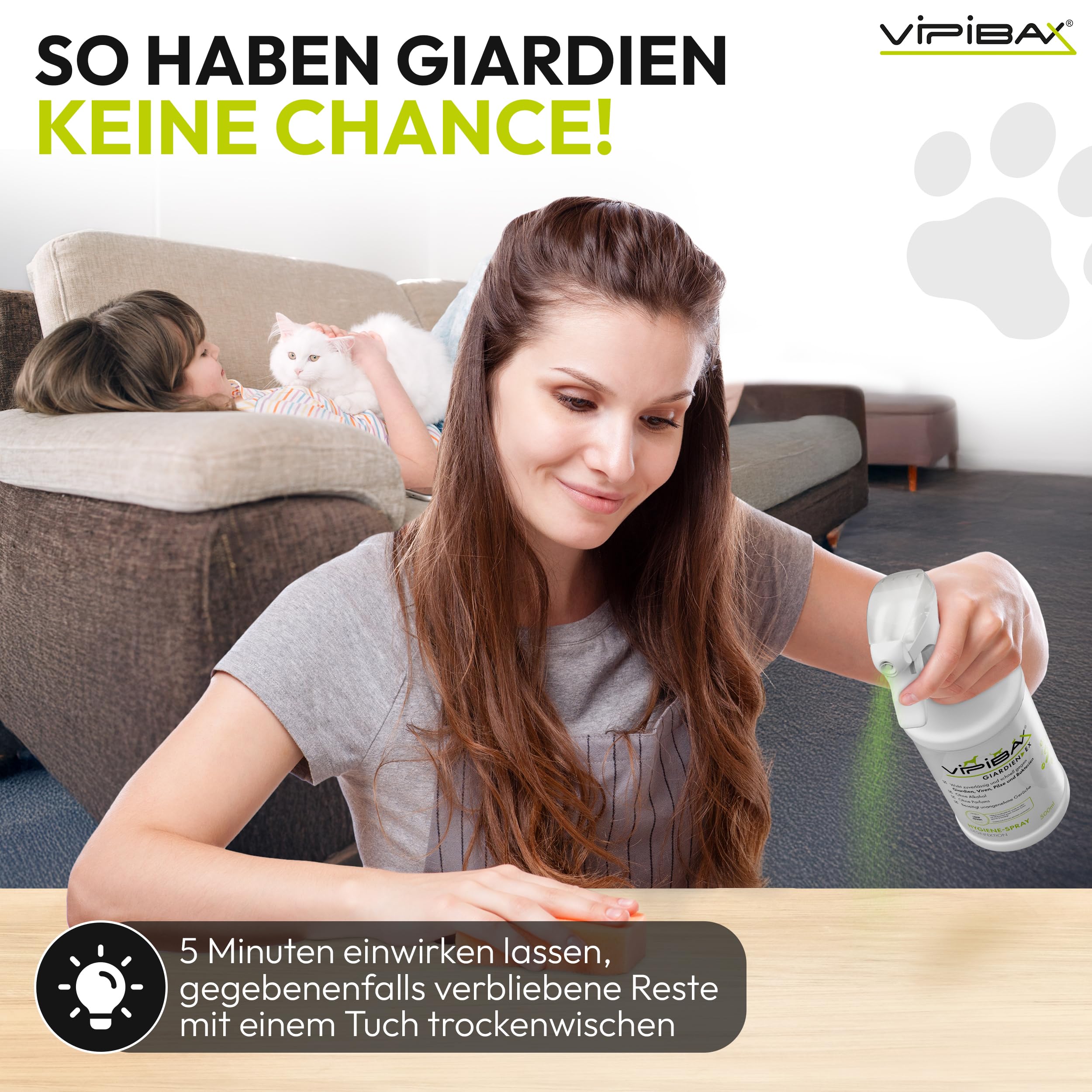 ViPiBaX Giardien EX Hygiene-Spray für Hund, Katze & Co - Geruchsentferner - Hygiene-Spray - Effektive Desinfektion gegen Giardien, Viren, Pilze & Bakterien - 500ml