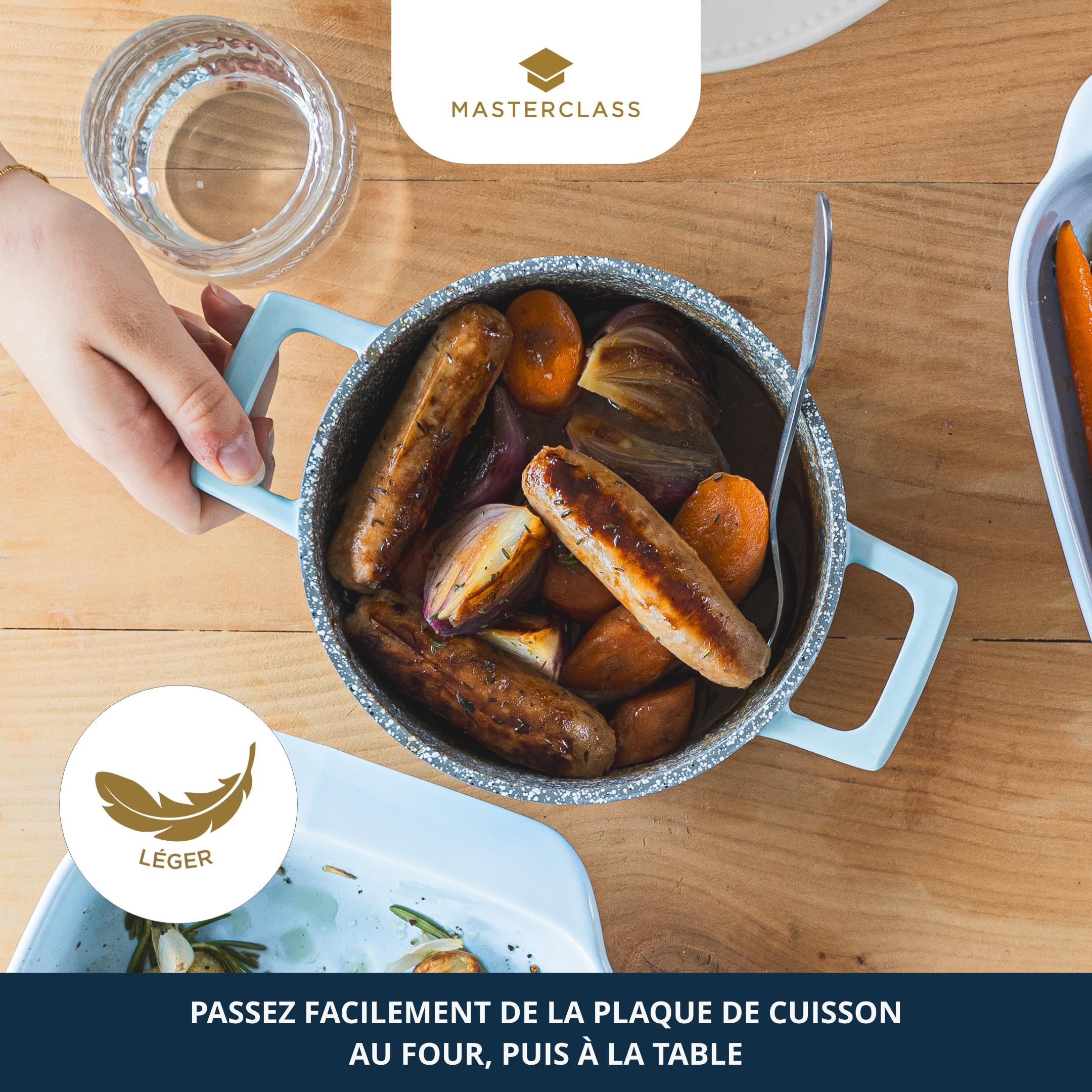 MasterClass Cocotte Ronde en Fonte d'aluminium avec Couvercle Auto-hydratant, légère, antiadhésive, pour Les Repas familiaux, Les currys, Passe au Lave-Vaisselle, 16 cm, 1,4 L, Bleu Ciel