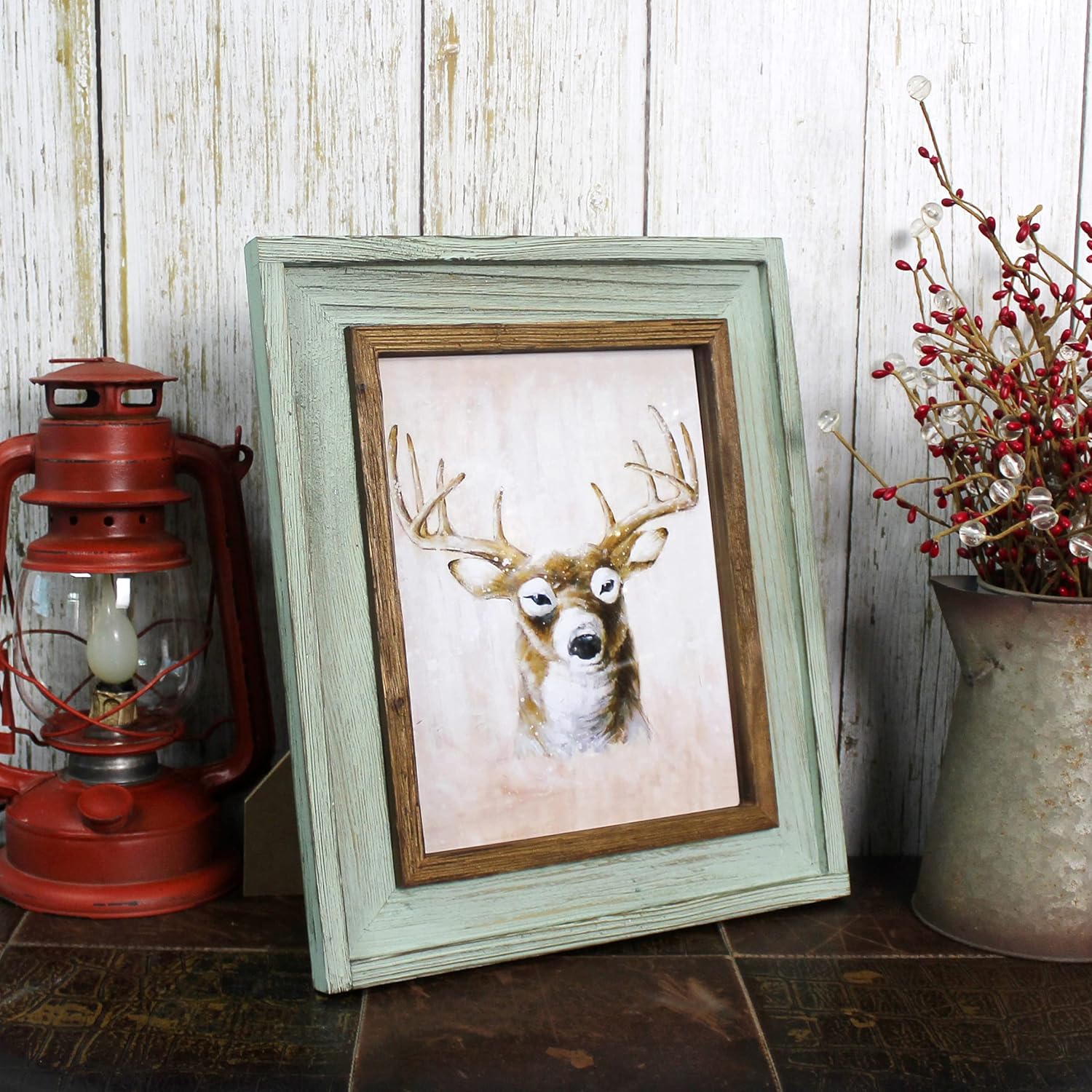 CVHOMEDECO. 8x10 Picture Frame Made of Solid Wood High Definition Glass Rustic Vintage Distress Design Photo Frame for Tabletop Display and Wall Mounting, Distress Teal