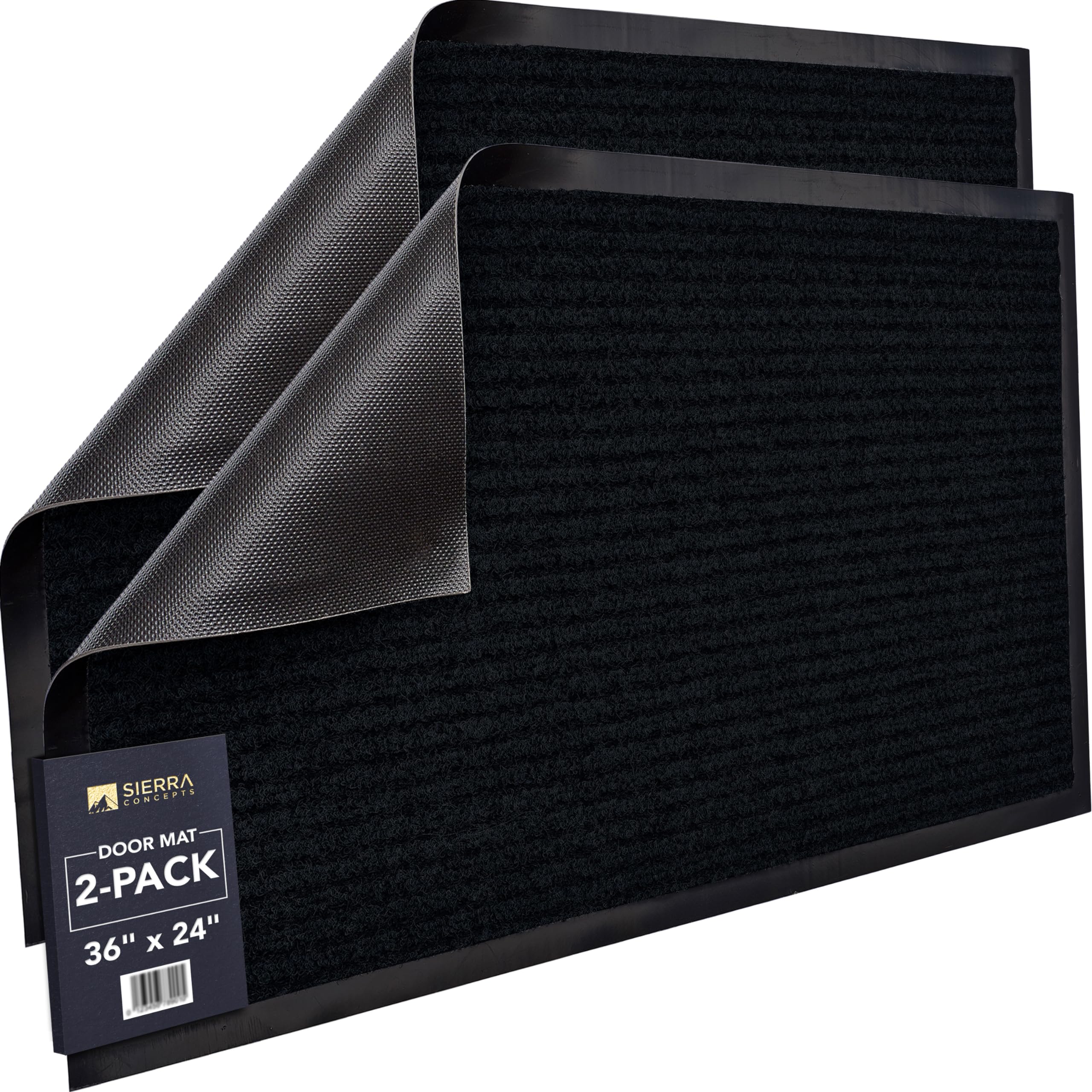 Sierra Concepts 2-Pack Front Door Mat - Large 36 x 24 Welcome Indoor Outdoor Rug Entryway Mats for Shoe Scraper, Ideal for Inside Outside High Traffic Area, Black