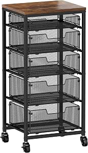 Aokitsink 5-Drawer Rolling Storage Cart with Vintage Wooden Top