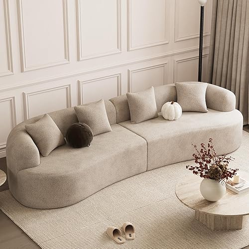 131" Curved Modular Sectional Sofa for Living Room, Modern Chenille Oversized Cloud Couch Sofa, Luxury Plush Extra Deep 4-Seater Boucle Couch for Apartment‌‌, No Assembly Required, Light Brown