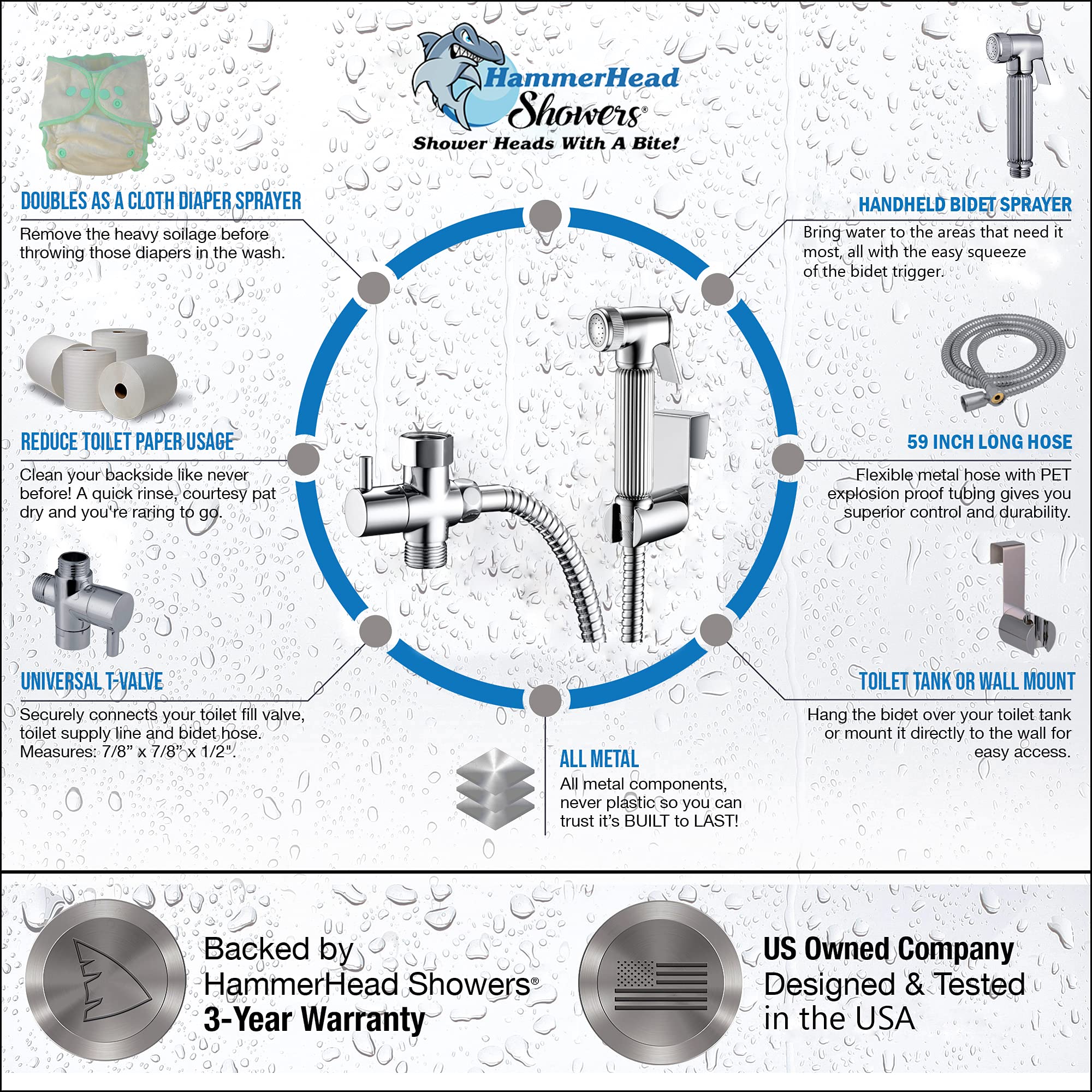 Buy All Metal Handheld Bidet Sprayer for Toilet, Chrome Universal T