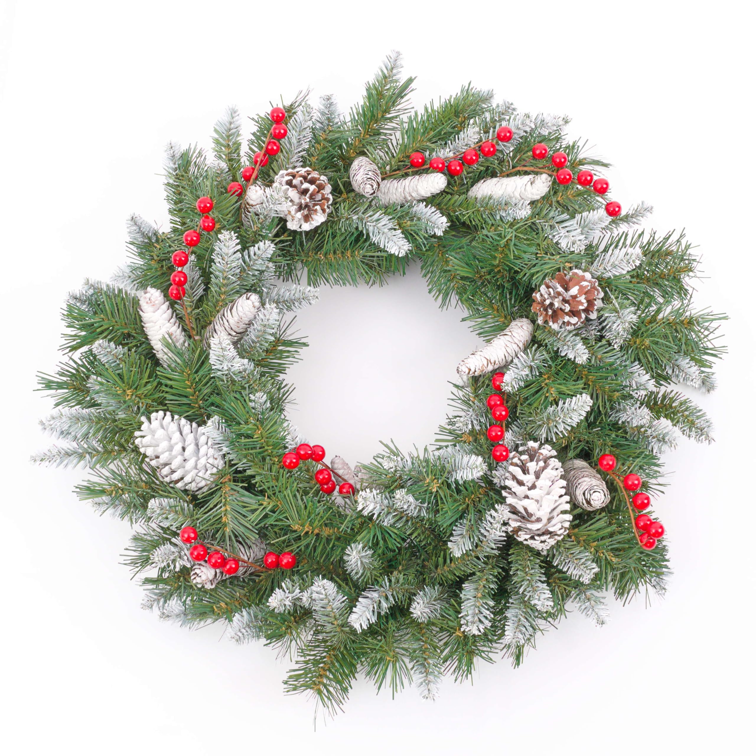 artplants.de Künstlicher Tannenkranz Marlies, Zapfen und Beeren, beschneit, Ø 55cm, schwer entflammbar, wetterfest - Kunst Weihnachtskranz