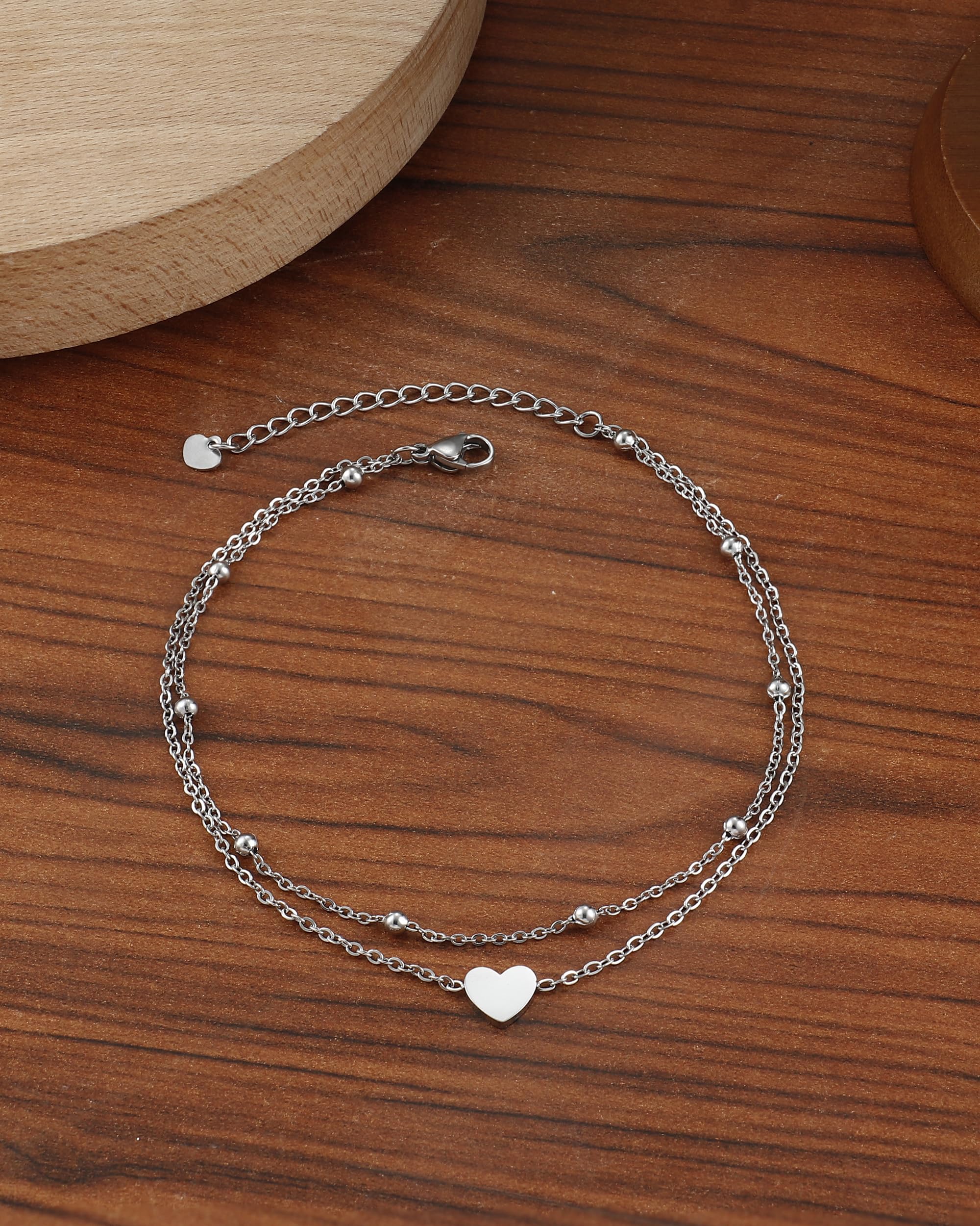 YADOCA Cavigliere Donna Argento Regolabile Farfalla Cuore Doppie Cavigliere Spiaggia Piede Gioielli Cavigliera Regali per Donne Ragazze Adolescenti (con Confezione Regalo)