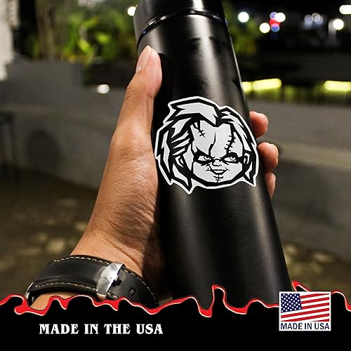 Miniatura 7 de Chucky & Tiffany - Juego de 3 calcomanías de vinilo para auto, vaso, botella de agua, laptop, Halloween, terror, coche, calcomanías de miedo para