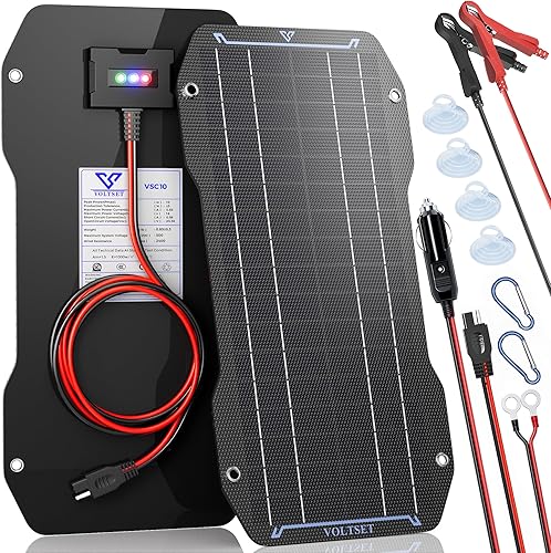 Voltset Kit de panel solar de 10 W 12 V, cargador de batería solar portátil, mantenedor, impermeable, cargador de goteo para batería de coche,