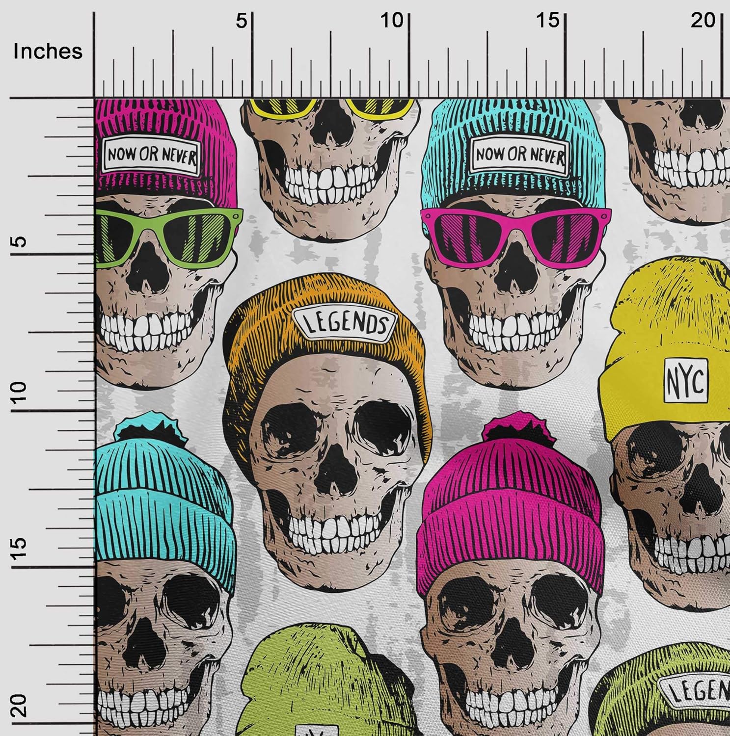 oneOone Polyester Spandex White Fabric Skull Quilting Supplies Print Sewing Fabric by The Yards 56 Inches Wide