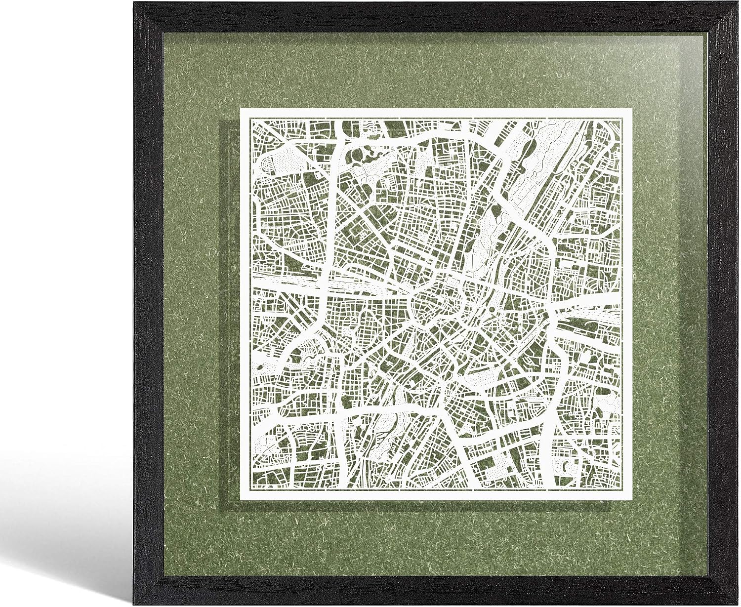 O3 DESIGN STUDIO Munich Marco de Papel para mapas, White map, Black frame, 9x9 inches, Gift Boxed, 4 background color