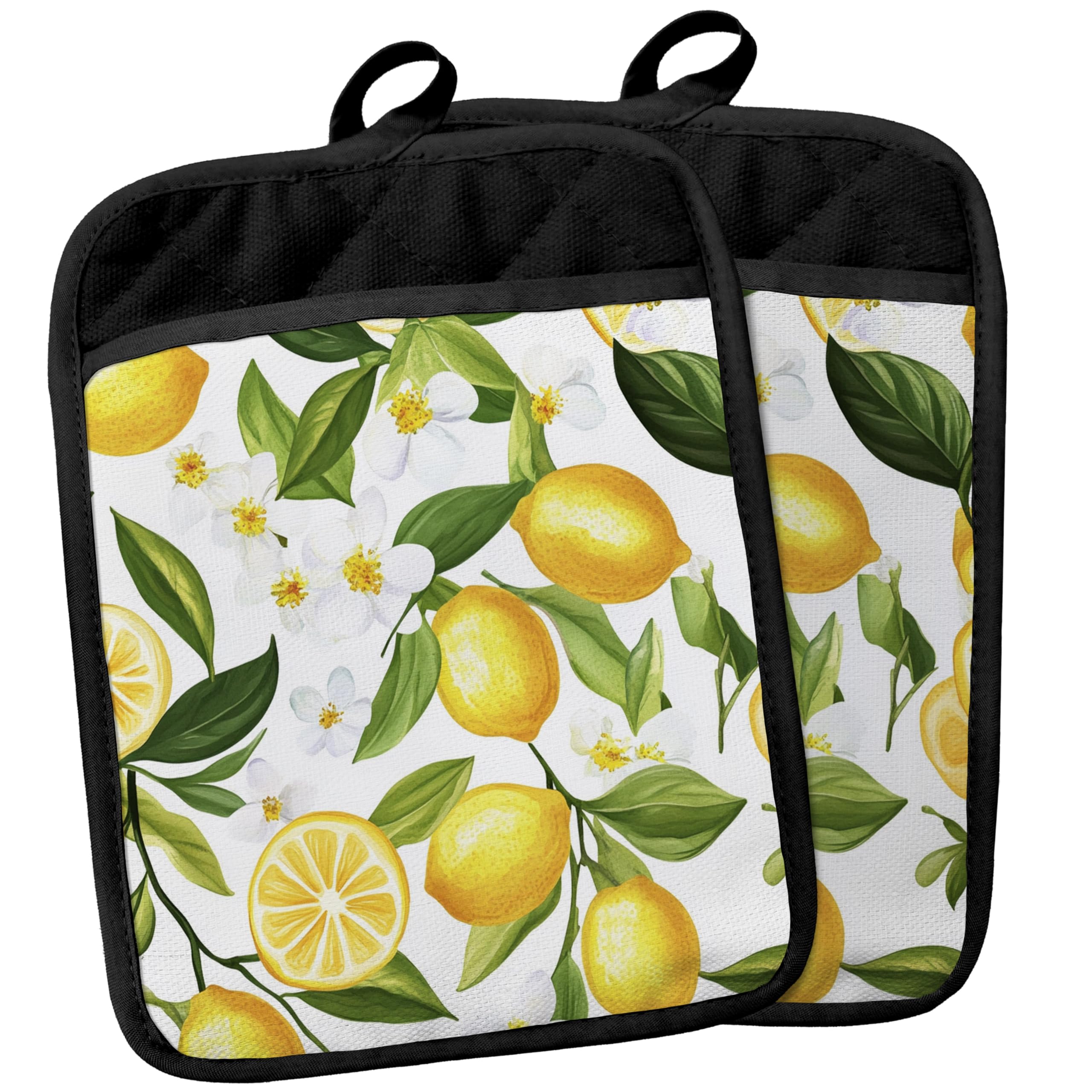 Lemon Gifts Pot Holders with Pockets, Yellow Lemon Fruit Pot Holders Heat Resistant Oven Mitts Hot Pads for Kitchen Baking Cooking,Potholders for Kitchens