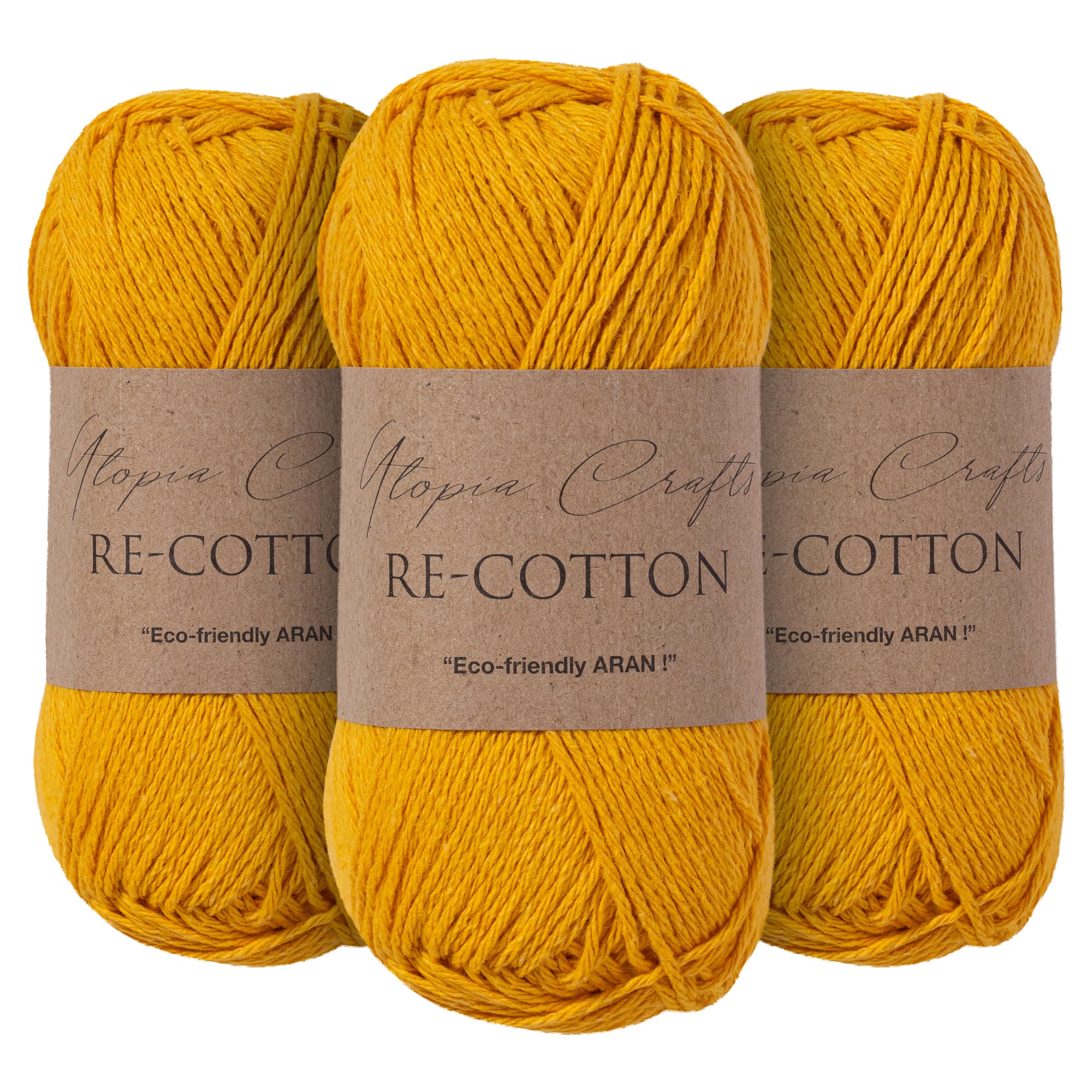 Utopia Crafts Re-Cotton Knitting Yarn, 3X 100g (Yellow Orange)
