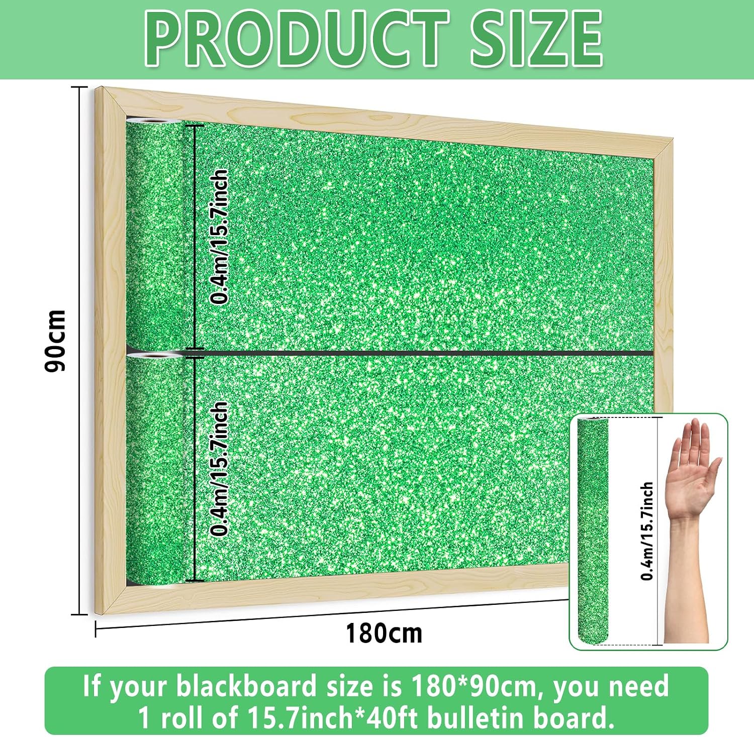 Glitter Bulletin Board Roll Green Bulletin Board Paper Sparkle Green Wrapping DIY Art Crafts Fade Resistant Wrinkle Resistant Poster for Classroom Office Home Backdrop Decoration 15.7" x 40 Ft