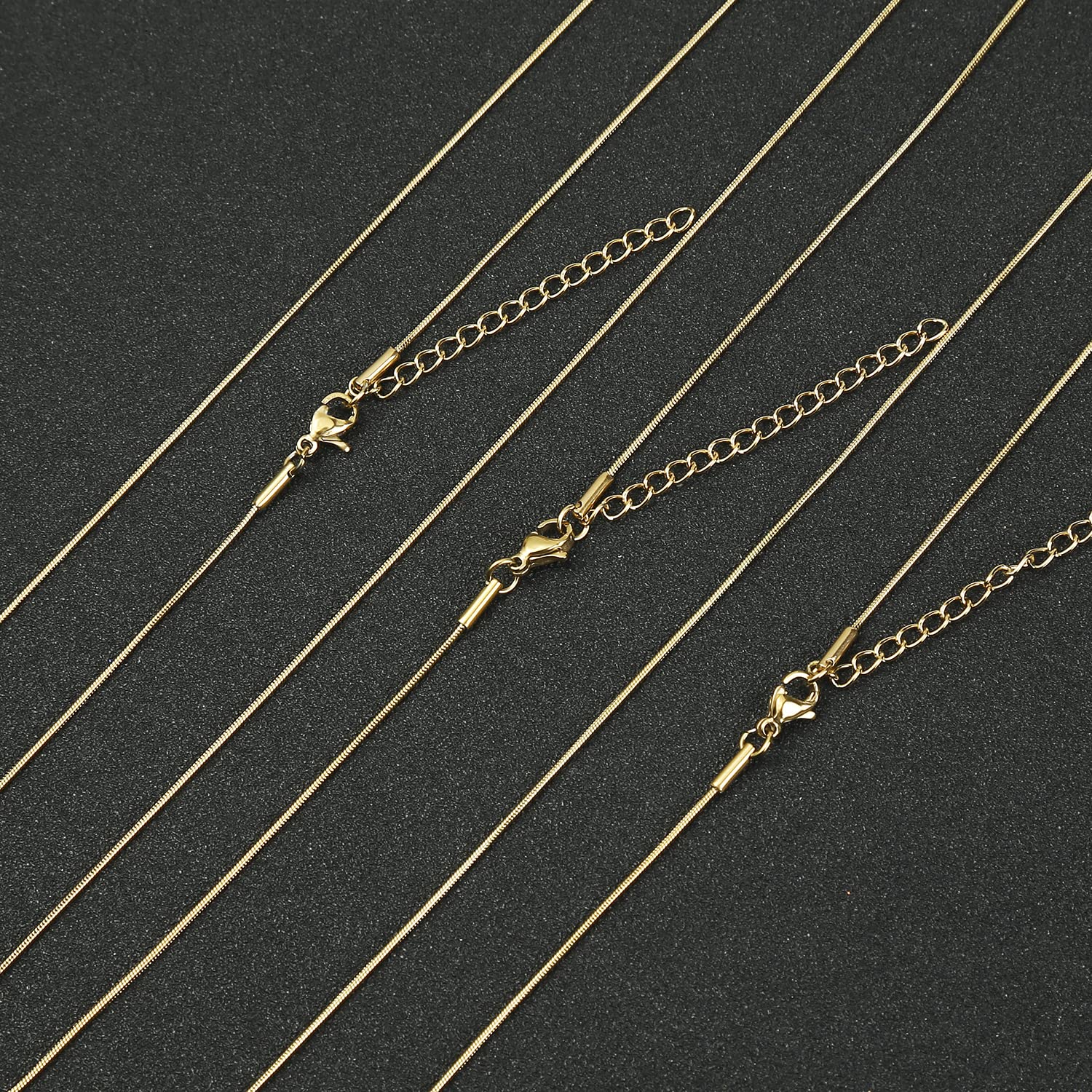 Loprome 12 Pcs Necklace Chains Gold Plated Stainless Steel Snake Chain Necklace, Thin Round Snake Chains with Lobster Clasp for DIY Jewelry Making, 1mm