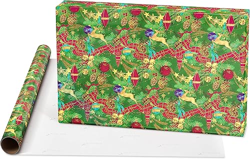 Miniatura 9 de Papyrus Paquete de papel de regalo (cuadros rojos y pinos) para Navidad, Hanukkah, Kwanzaa y todas las fiestas (2 rollos)