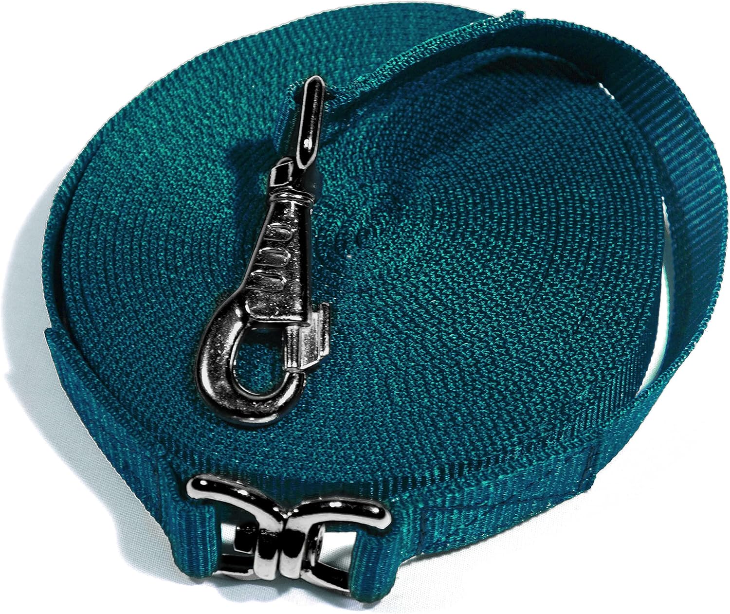Kensington Flat Nylon Lunge Line - Horse & Dog Training Rope Equipment with Brass Swivel Bolt Snap - 1 inch x 30 ft (Harbor)
