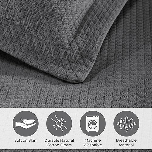Miniatura 3 de Cubrecama doble Superior Diamond Solitaire de algodón de primera calidad Jacquard Matelassé con fundas de almohada a tono, color aguamarina, gris,