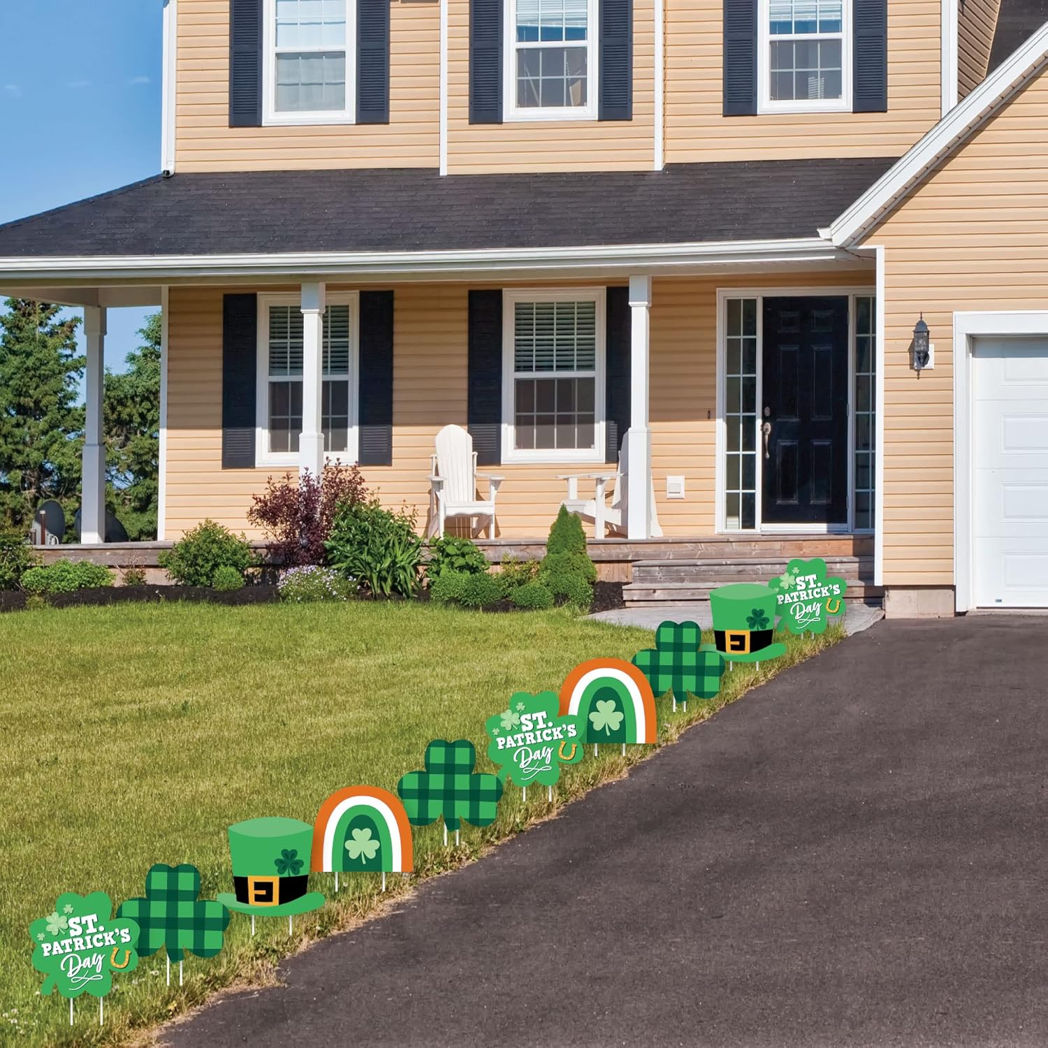 Big Dot of Happiness Shamrock St. Patrick's Day - Hat, Rainbow Lawn Decorations - Outdoor Saint Paddy's Day Party Yard Decorations - 10 Piece