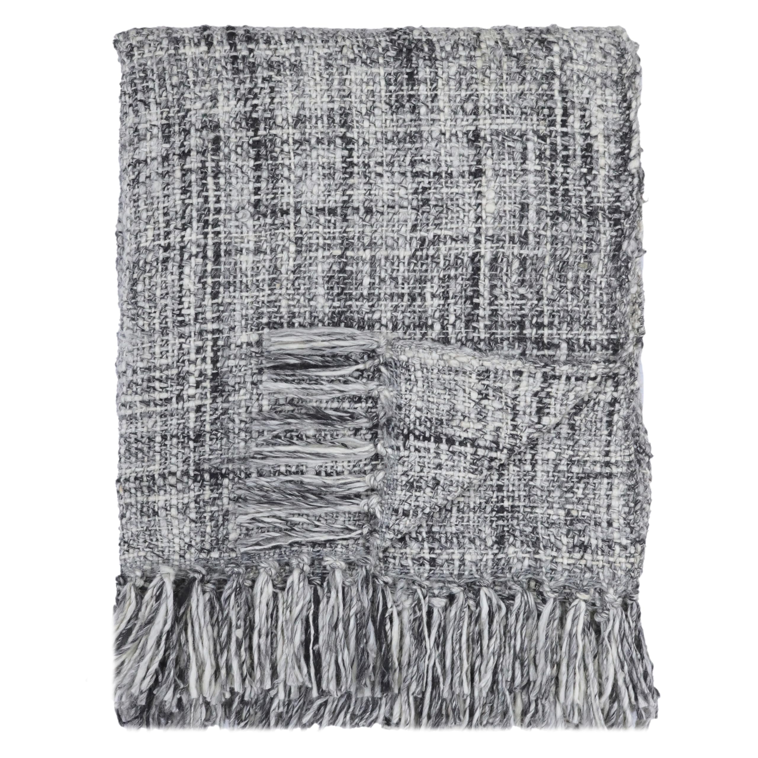 Luxus & Gemütliches Plaid | Plaid | Sofa Throw for All Seasons | 130x170 cm | Deko Wohndecke mit Quaste | Wolle, Polyester, Viskose | Grau