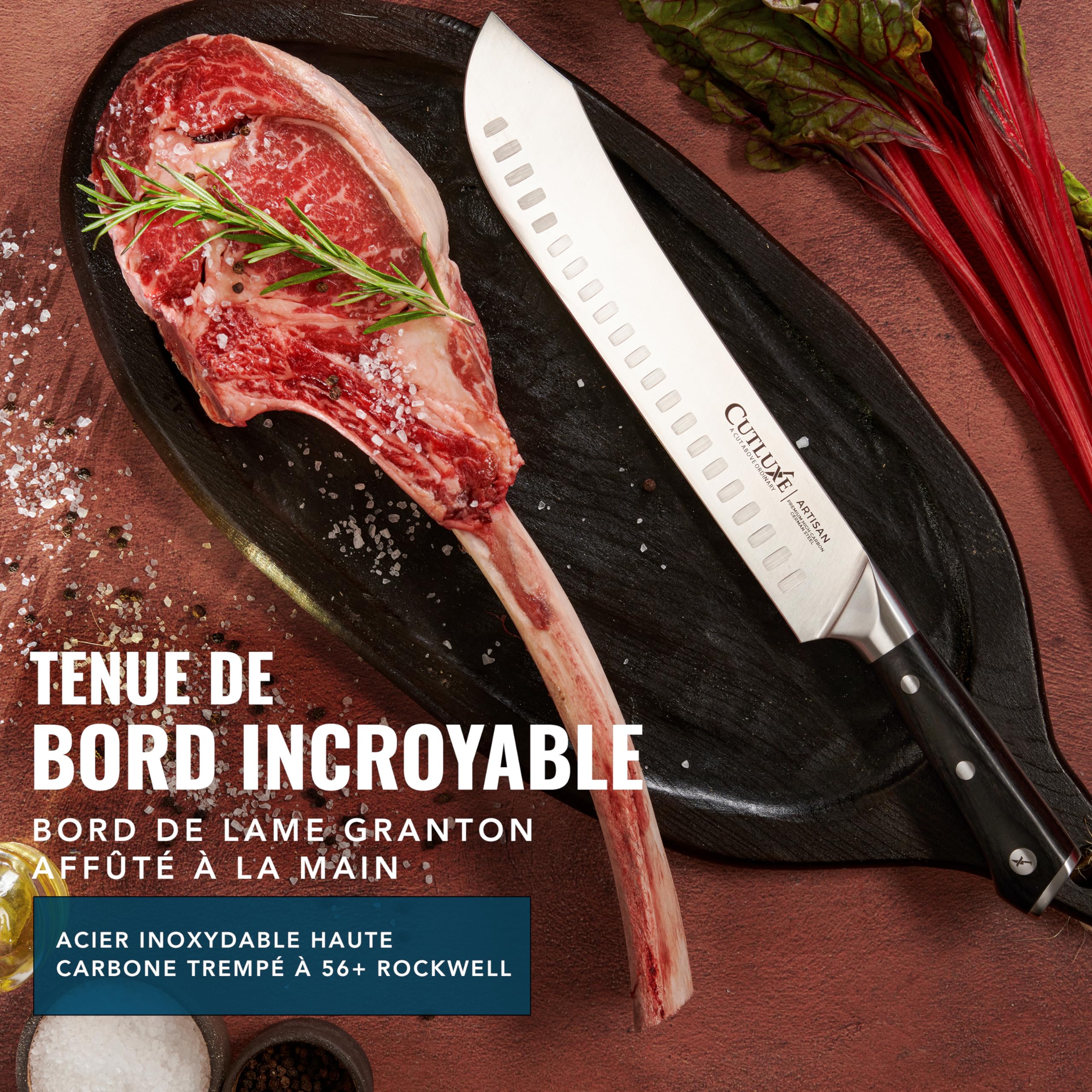 Cutluxe Couteau de Boucher Bullnose - Couteau a Viande 25cm - Acier Allemand à Forte Teneur en Carbone - Couteaux de Chef Professionnel Tang Complet - Série Artisan