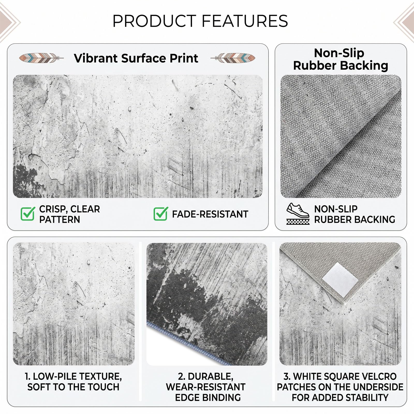 Tapis en Flanelle Douce 160 x 230 cm Abstrait Texture Rugueuse Vieilli Tapis de Salon Moderne, Antidérapant et Lavable en Machine – Idéal Chambre, Couloir – Poils Courts Facile à Nettoyer, Gris
