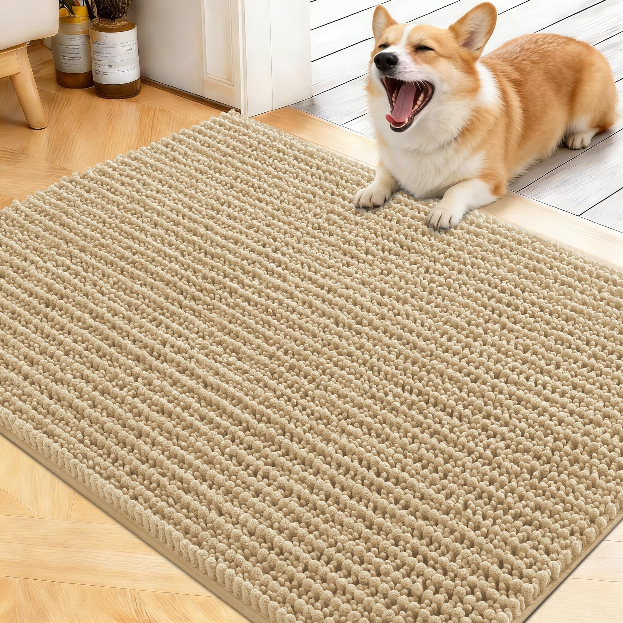 OLANLY Dog Door Mat for Muddy Paws 40x32, Ultra-Absorbent Chenille Mud Mat