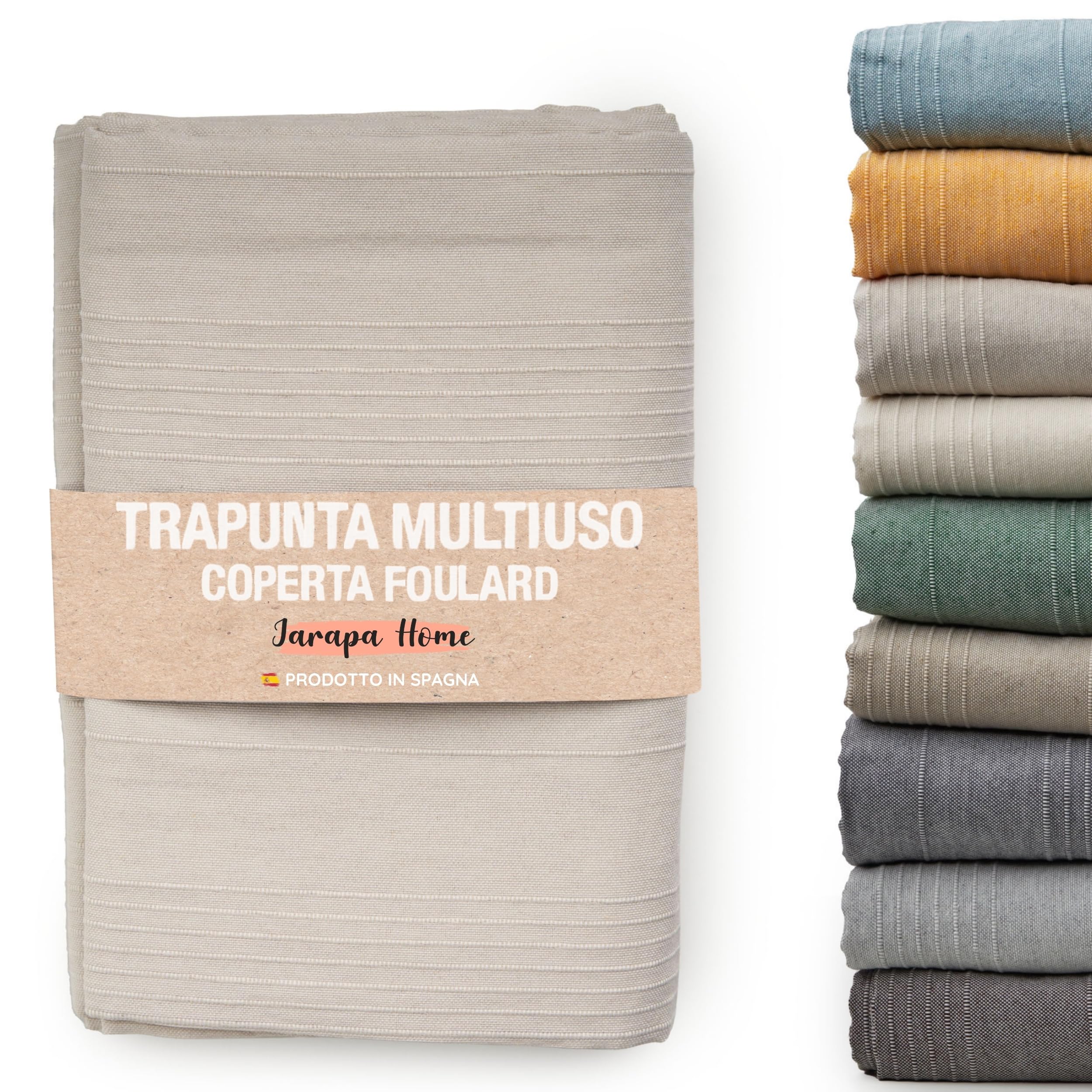 Jarapa Home Made with love Copriletto estivo e copriletto multiuso per divani, copriletti bianchi. Plaid multiuso, copridivano, tessuto resistente e di qualità, prodotto in Spagna (Beige, 230x280 cm)