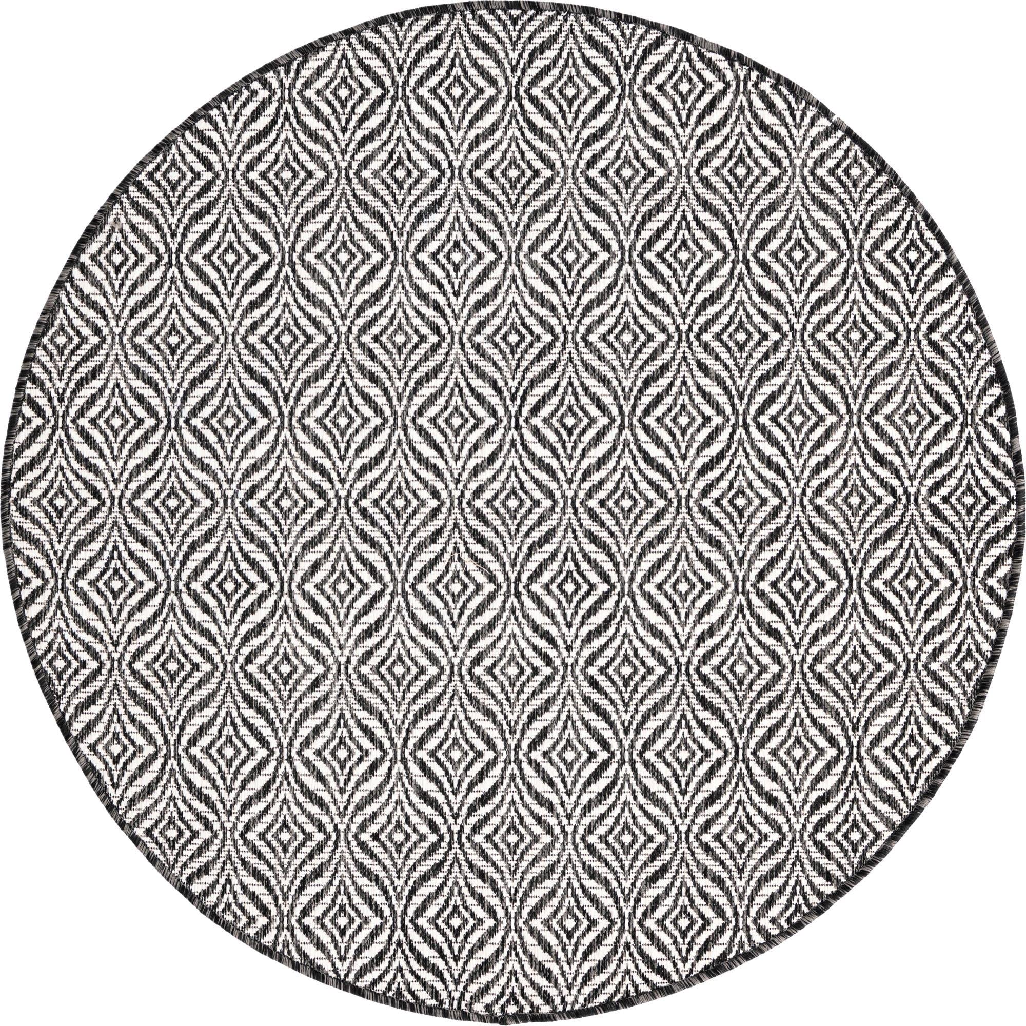 Unique Loom Outdoor Trellis Collection Area Rug - Deco Trellis (4' 1" Round, Charcoal/ Gray)