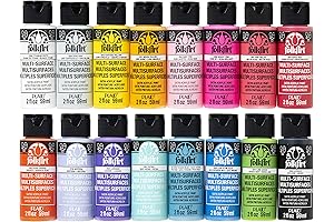 FolkArt 16 Piece Multisurface Acrylic Craft Paint Set - Non-Toxic, Perfect for Beginners