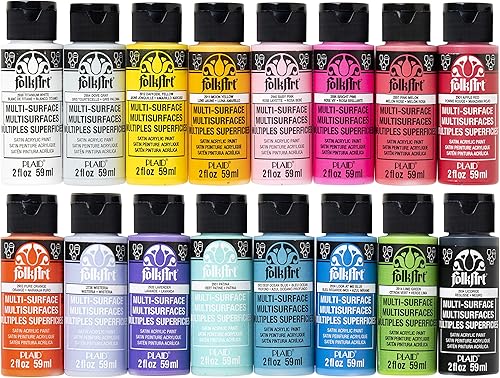 FolkArt Juego de 16 piezas de pintura acrílica para manualidades multisuperficie, formulada para ser no tóxica, perfecta para principiantes y
