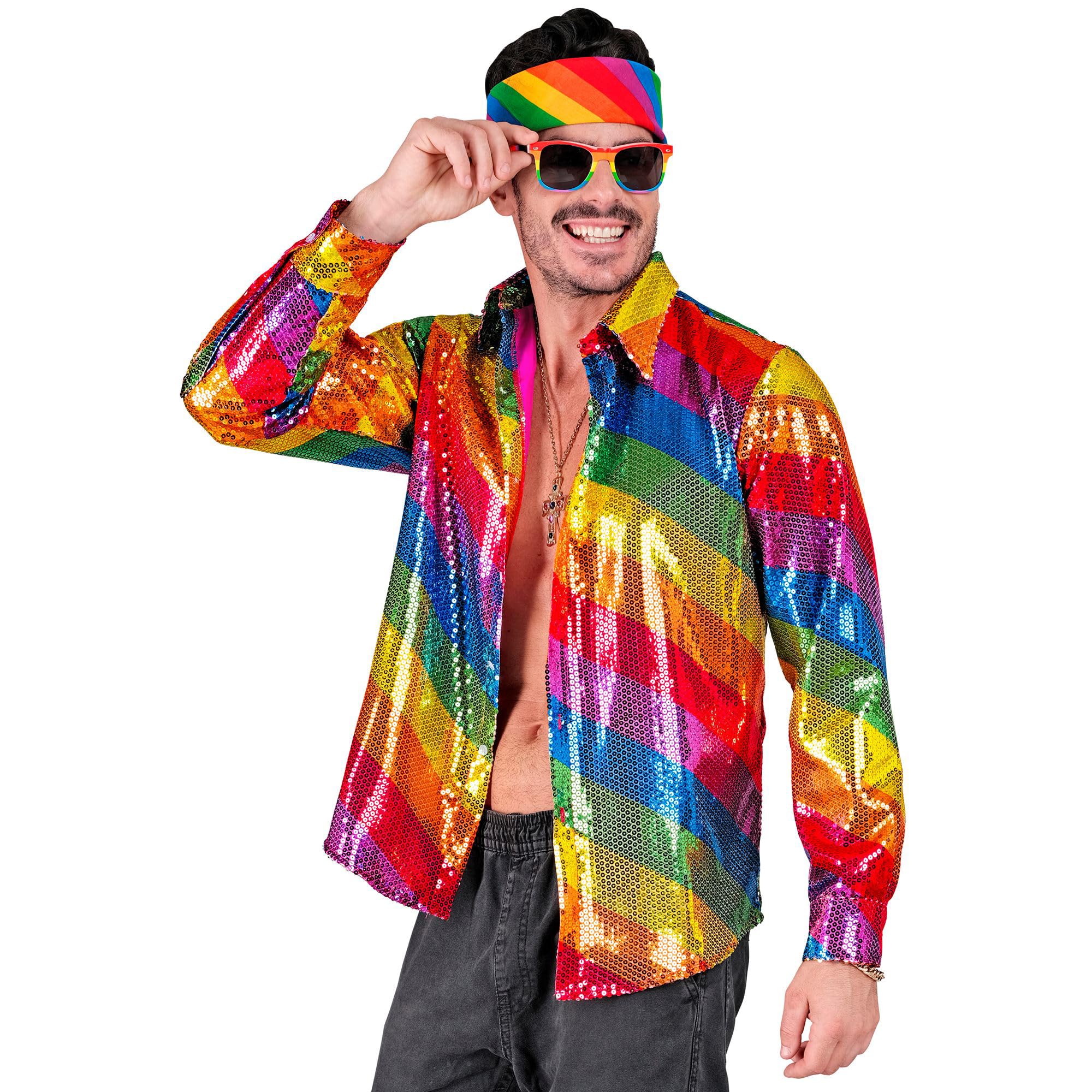 Widmann - Party Fashion Sequin Shirt Men Rainbow Disco Fever Strike Movie Men's Shirt, S-M - Image 2