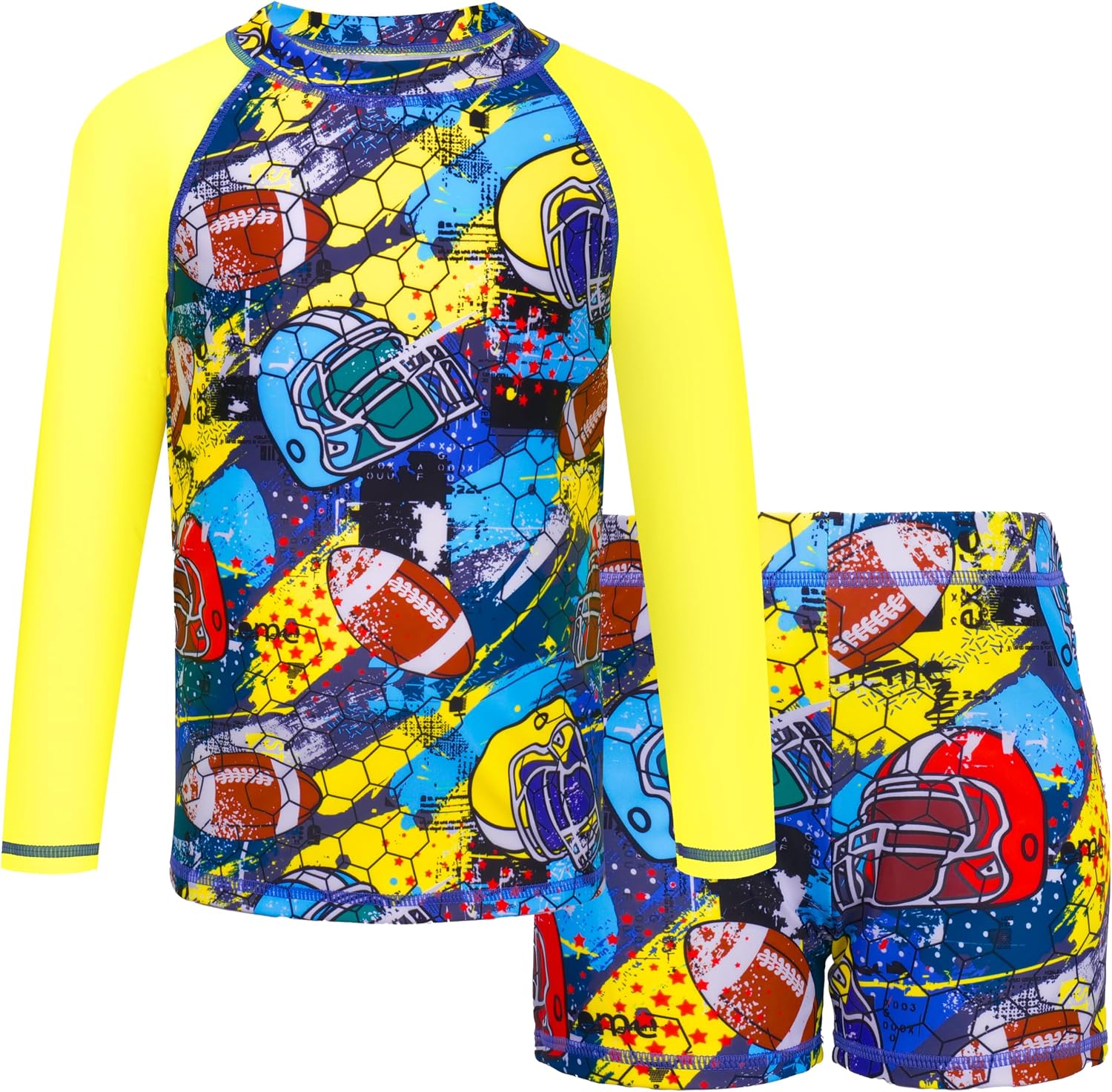 Boys 2 Piece Swimsuit 7-12Y Long Sleeve Rash Guard UPF 50+ Quick Dry Swim Trunks