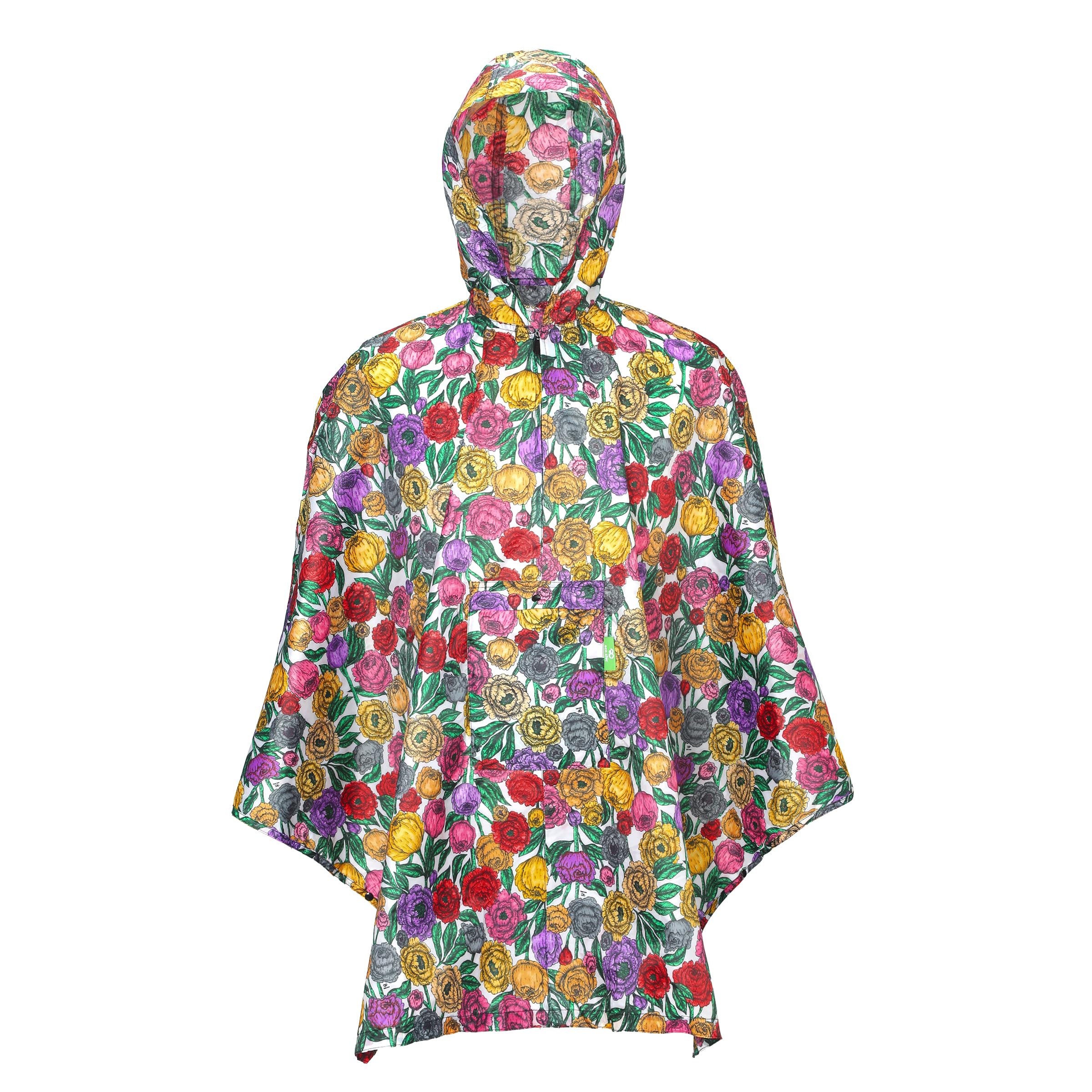 ECO CHIC Waterproof Foldable Adult Poncho Lightweight Reusable Raincoat with Hood (Peonies Beige)