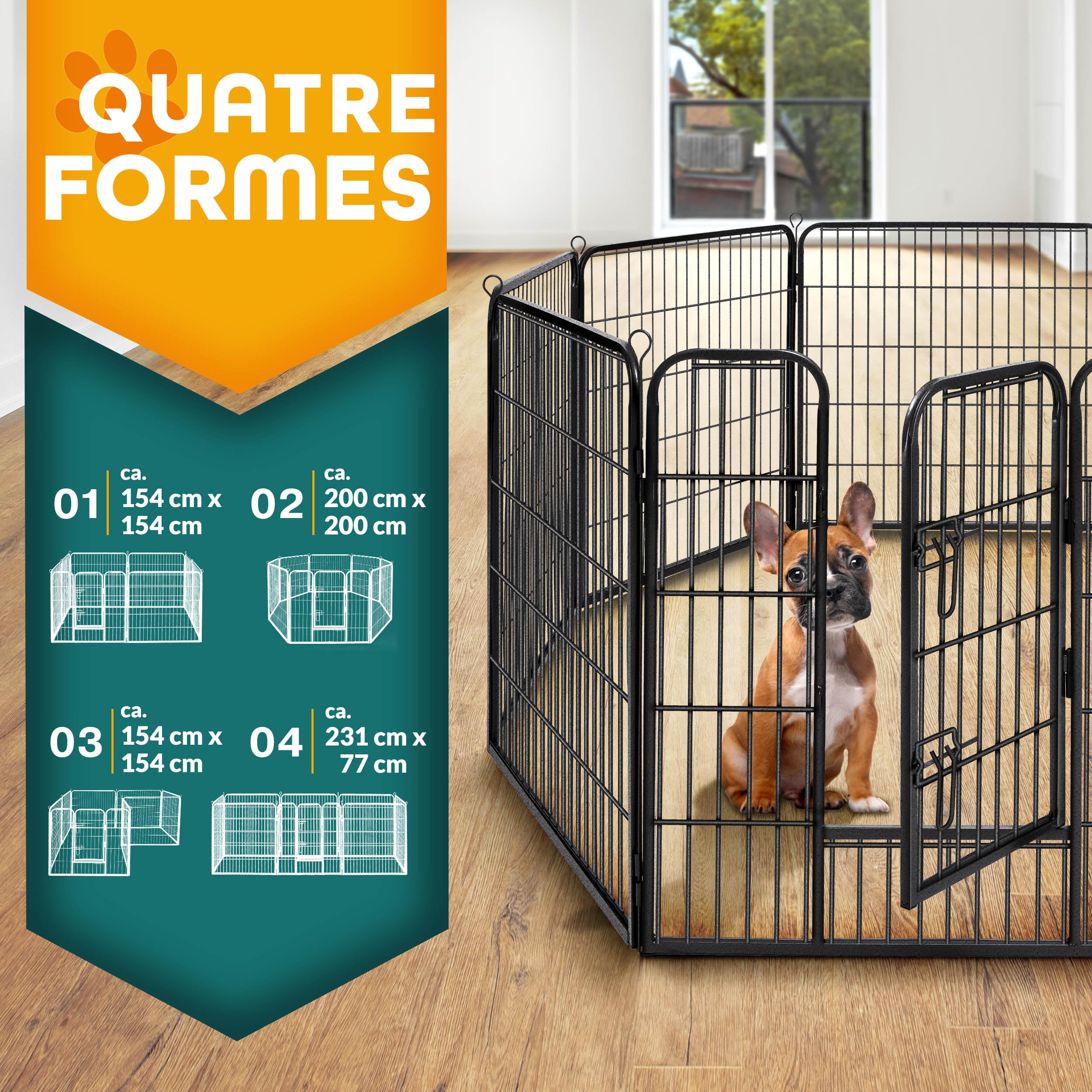 TRESKO Parc d'extérieur pour Chiens et animalerie | Enclos en métal pour Chien | Cage pour Chiens Chiots Animaux de Compagnie | Circonférence = 640 cm (Noir, Hauteur 60 cm)
