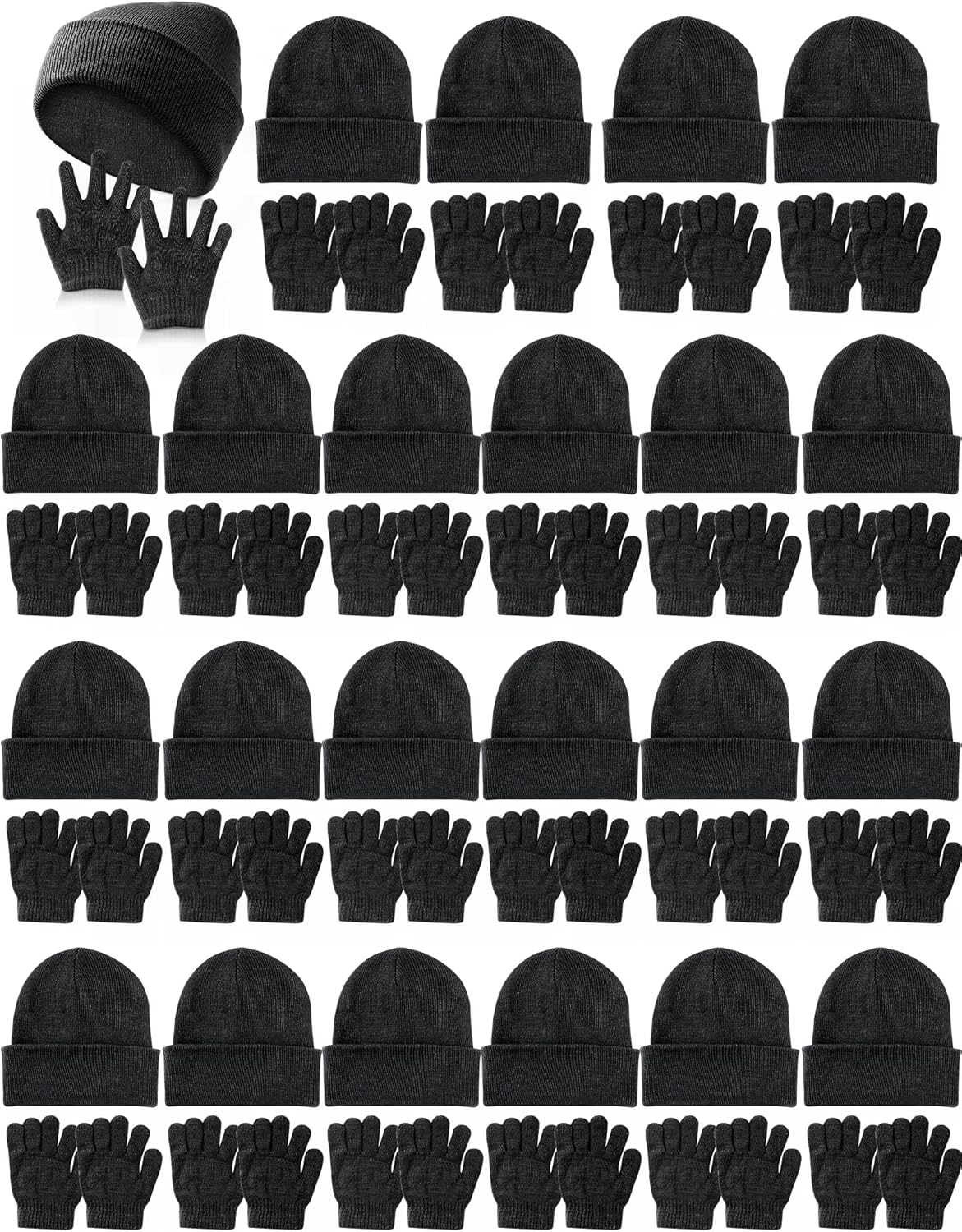48 Pcs Kids Winter Beanie and Gloves Bulk Knit Hat Full Finger Gloves for Boys Girls Homeless Donation Gift