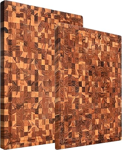 Miniatura 1 de Juego de 2 tablas de cortar de madera grandes de tamaño 1,5 x 18 x 24 pulgadas y 1,5 x 15 x 20 pulgadas, larga duración, súper resistencia a la