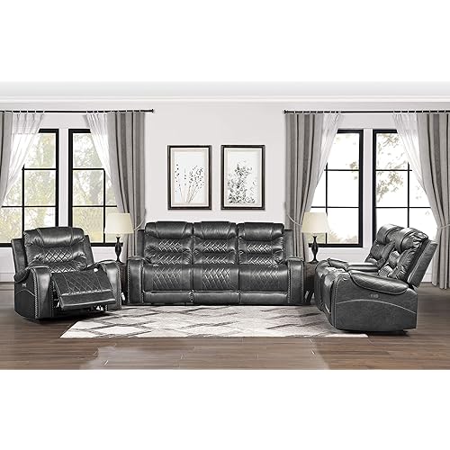 Lexicon Noura 3-Piece Power Reclining Sofa Set, Grey