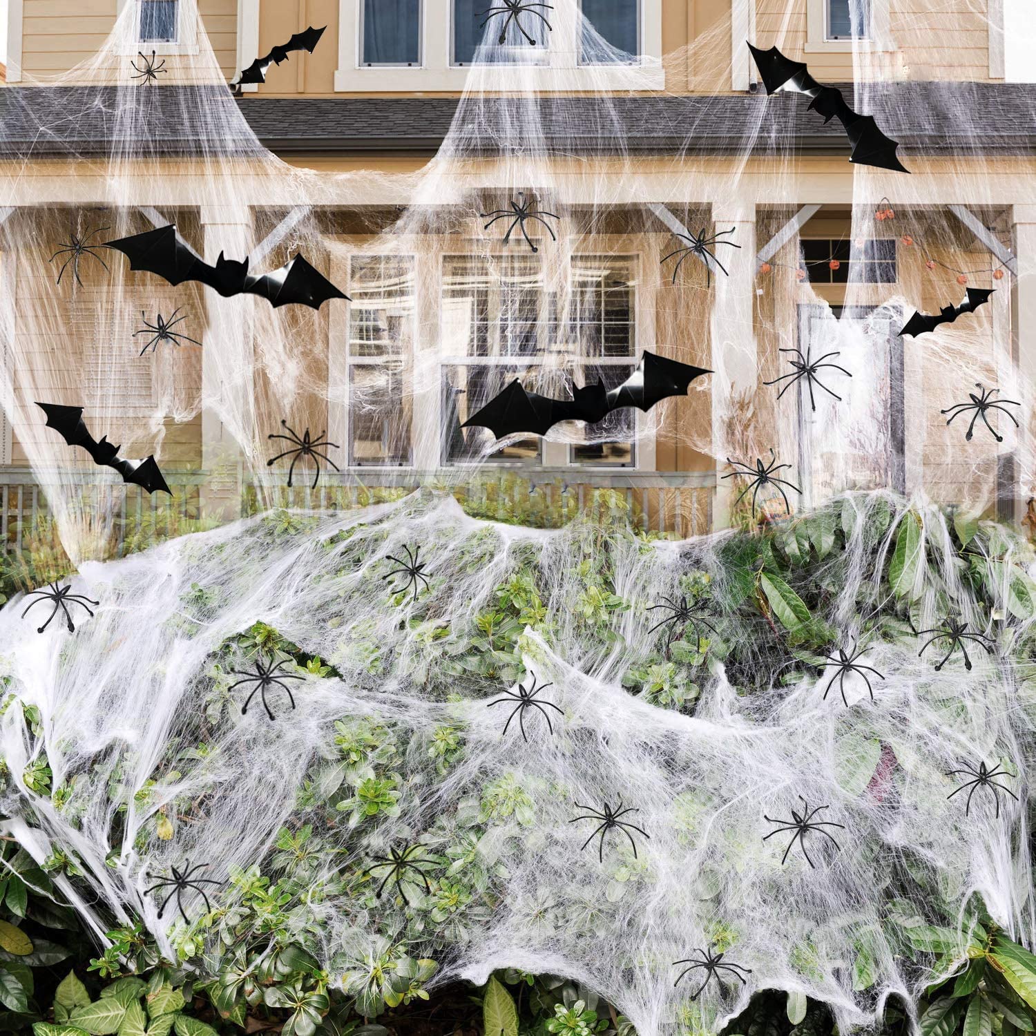 800sqft Halloween Spider Web Halloween Decorations with 30 Fake Spiders and 16 Bat Stickers, Super Stretch Cobwebs for Home Garden Yard Office Tree Haunted House Indoor Outdoor Decor Party Supplies
