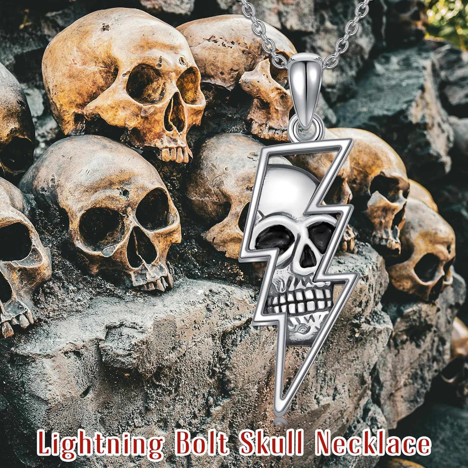 PROESS Lightning Bolt Necklace 925 Sterling Silver Wave/Rose/Skull Necklace Lightning Bolt Pendant Jewelry Presents for Women Men - Image 5