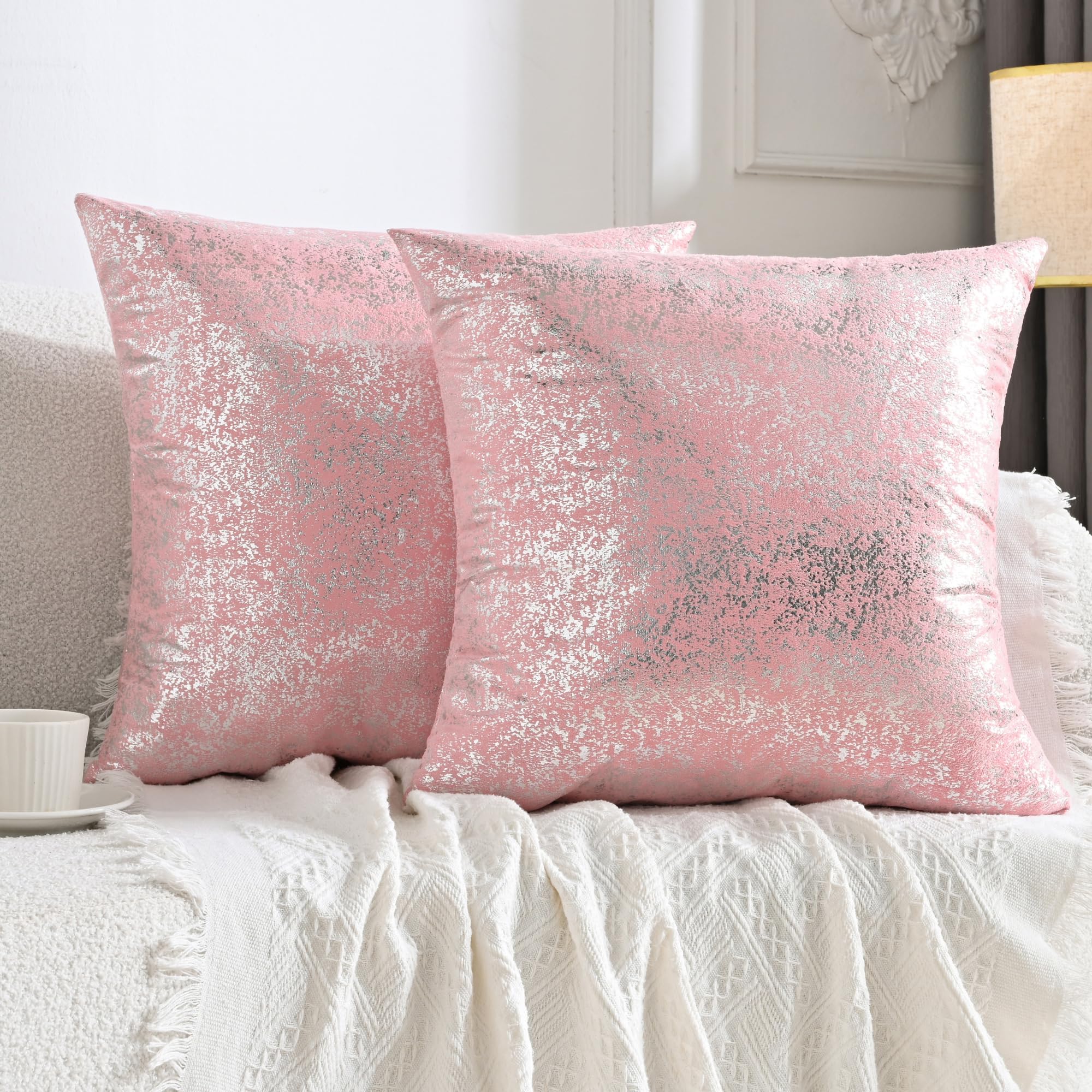 JELLYMONI Sparkling Decorative Pillow Covers Set of 2 Silver Glitter Throw Pillows Cover 20 x 20 Inch for