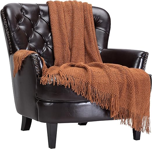 Chanasya Premium Round Pearl Knit Throw Blanket with Tassels - Soft, Cozy Blanket for Couch, Bed, Living Room - 50" x 65” - Cashew