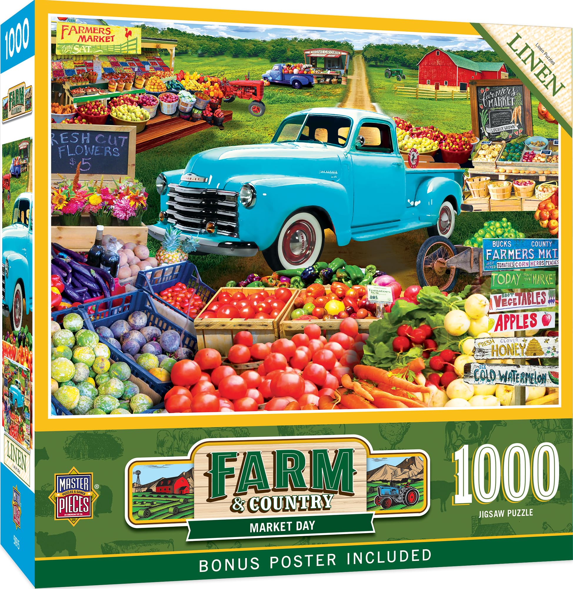 MasterPieces 1000 Piece Jigsaw Puzzle for Adults - Market Day Collage - 19.25"x26.75" - Vintage Farm Stand Scene - Unisex Adult