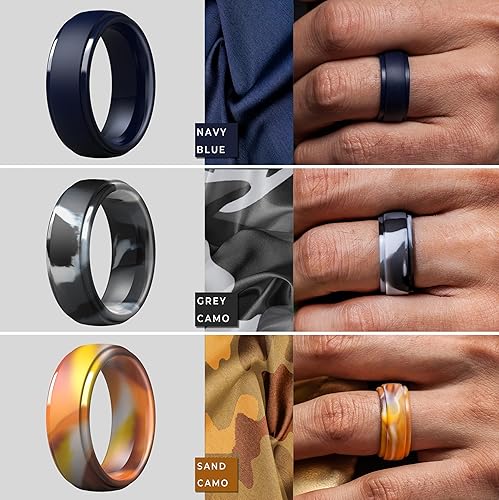 Miniatura 47 de ThunderFit Anillos de boda de silicona para hombre, 0.394 in de ancho y 0.098 in de grosor, paquete múltiple de variedad 1-7 Pack A: Negro
